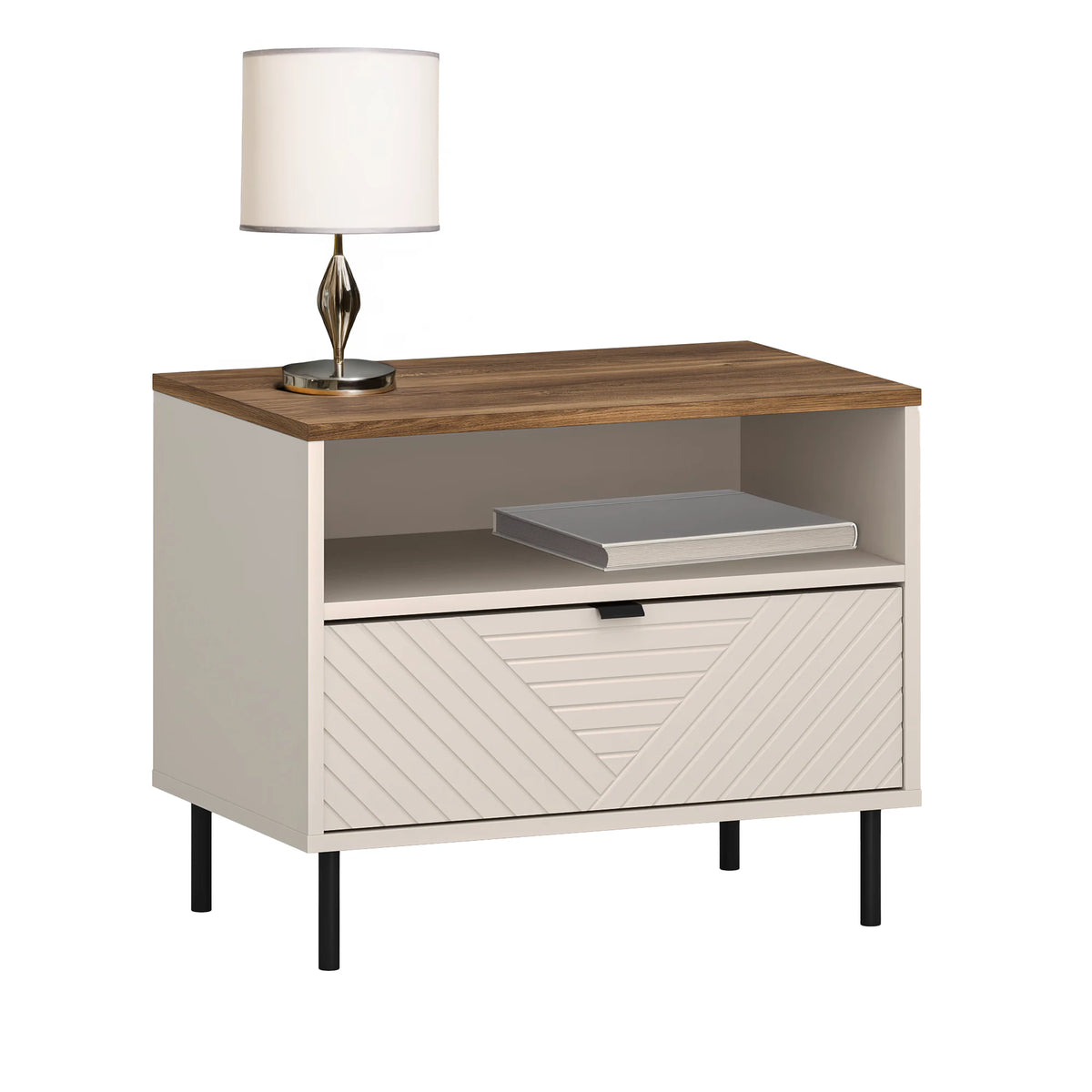 Noptiera pentru dormitor EVO, casmir/stejar, PAL laminat, 64x40x52 cm