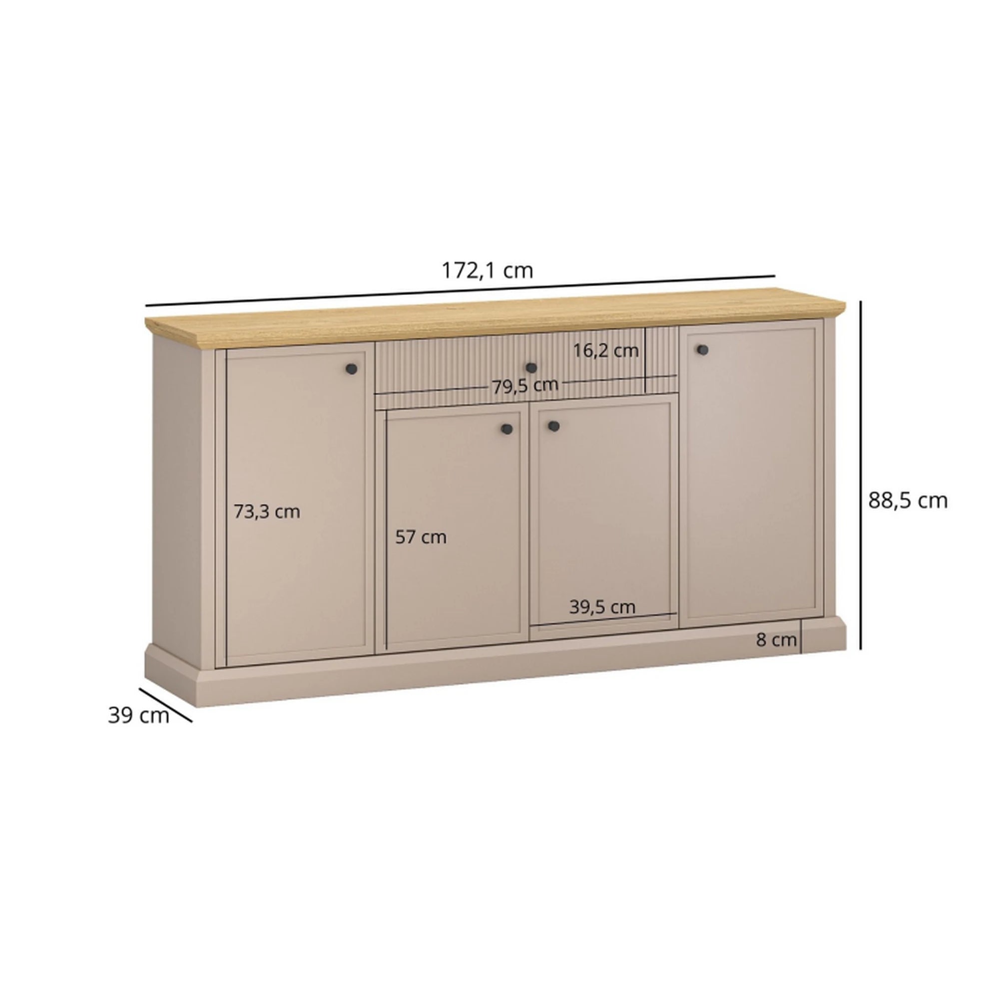 Comoda moderna living IDELLO, taupe/stejar, PAL, 172x39x89 cm