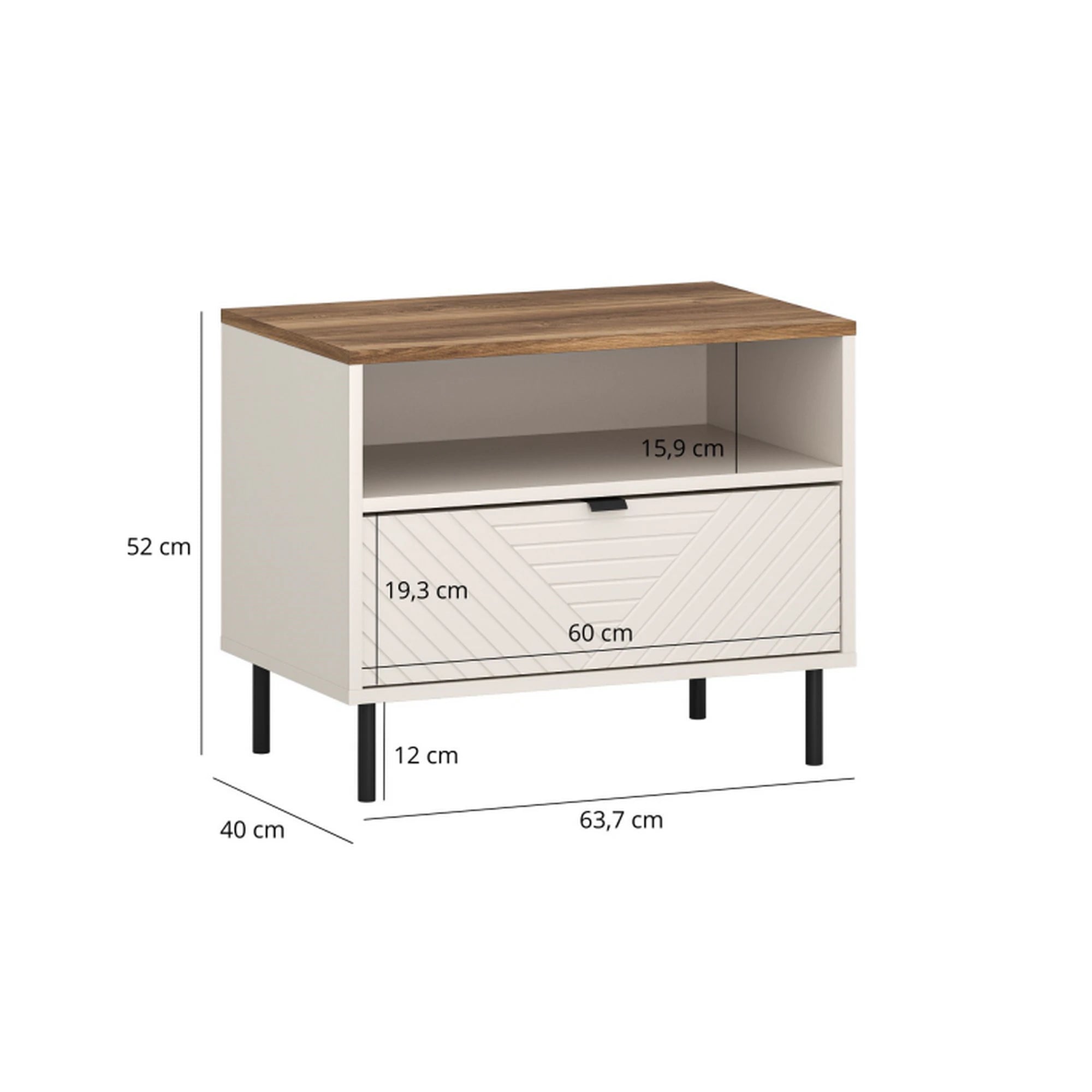Noptiera pentru dormitor EVO, casmir/stejar, PAL laminat, 64x40x52 cm