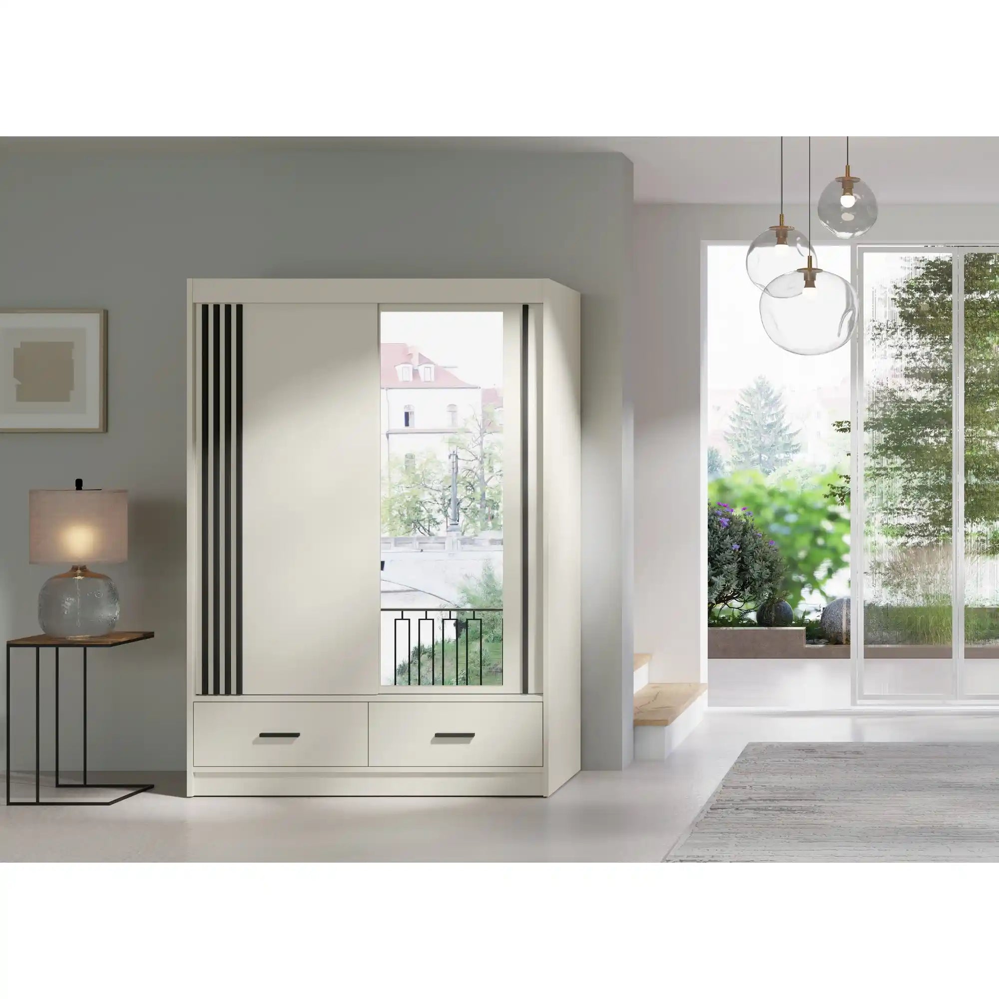 Dulap CANADA CA34-150, casmir/negru, PAL, cu 2 usi si 2 sertare, 150x60x215 cm