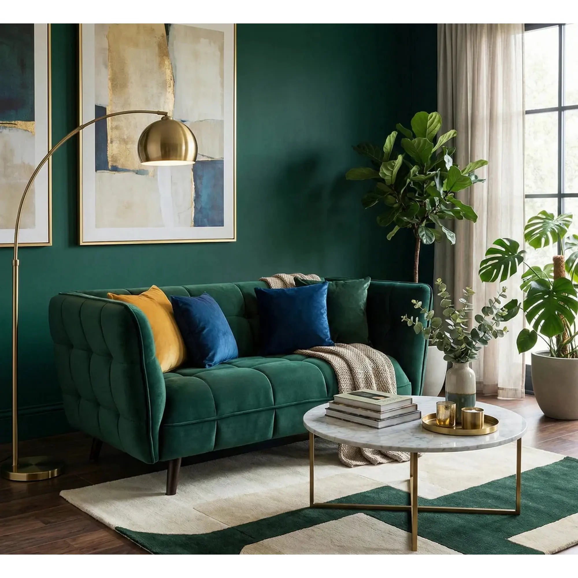 Canapea CASTELLO 2, verde - Bluvel 78, stofa catifelata/lemn, 145x85x78 cm
