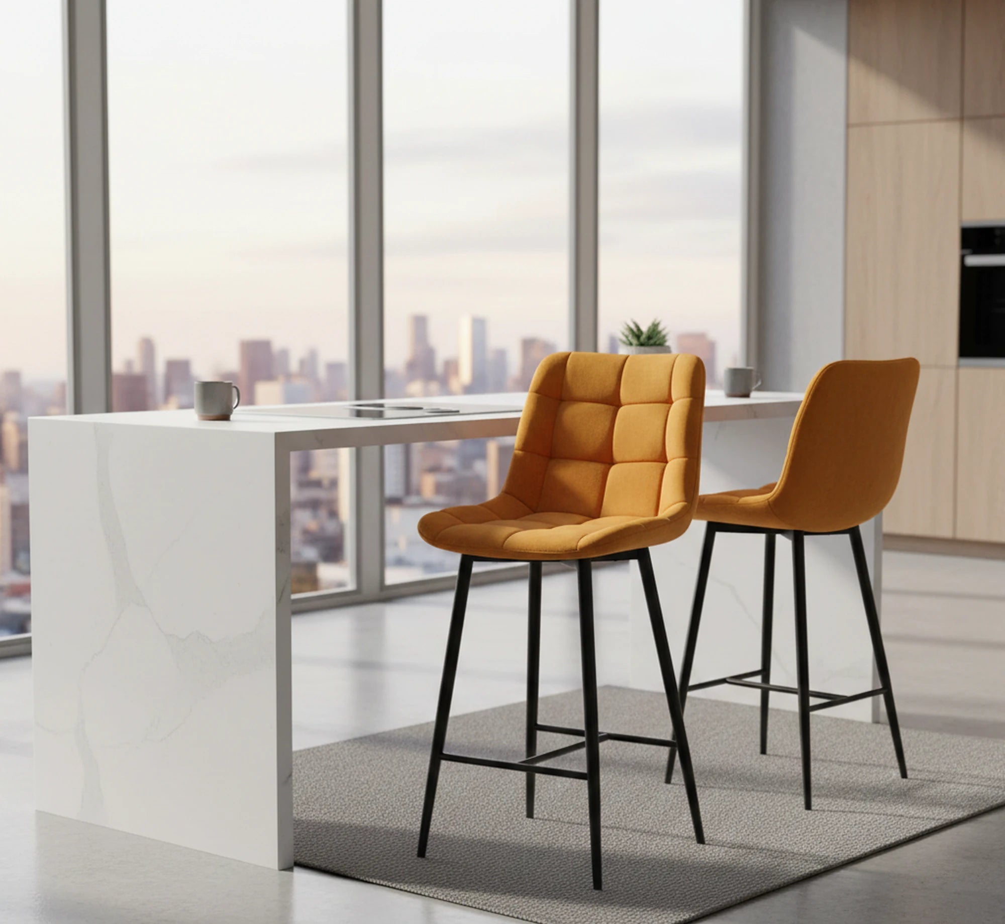 Scaun bar CHIC H-2, galben - Bluvel 68/negru, stofa catifelata/metal, 46x51x90 cm