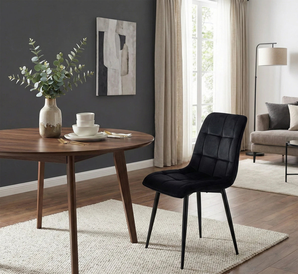 Scaun CHIC, negru, stofa catifelata/metal, 50x43x88 cm