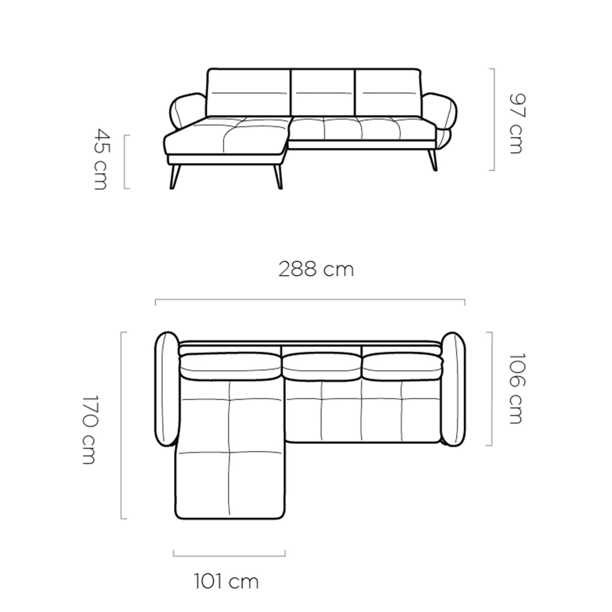 Coltar CAMPINA MINI, personalizabil materiale Gama Premium, cu reglaj electric, 288x170x97 cm