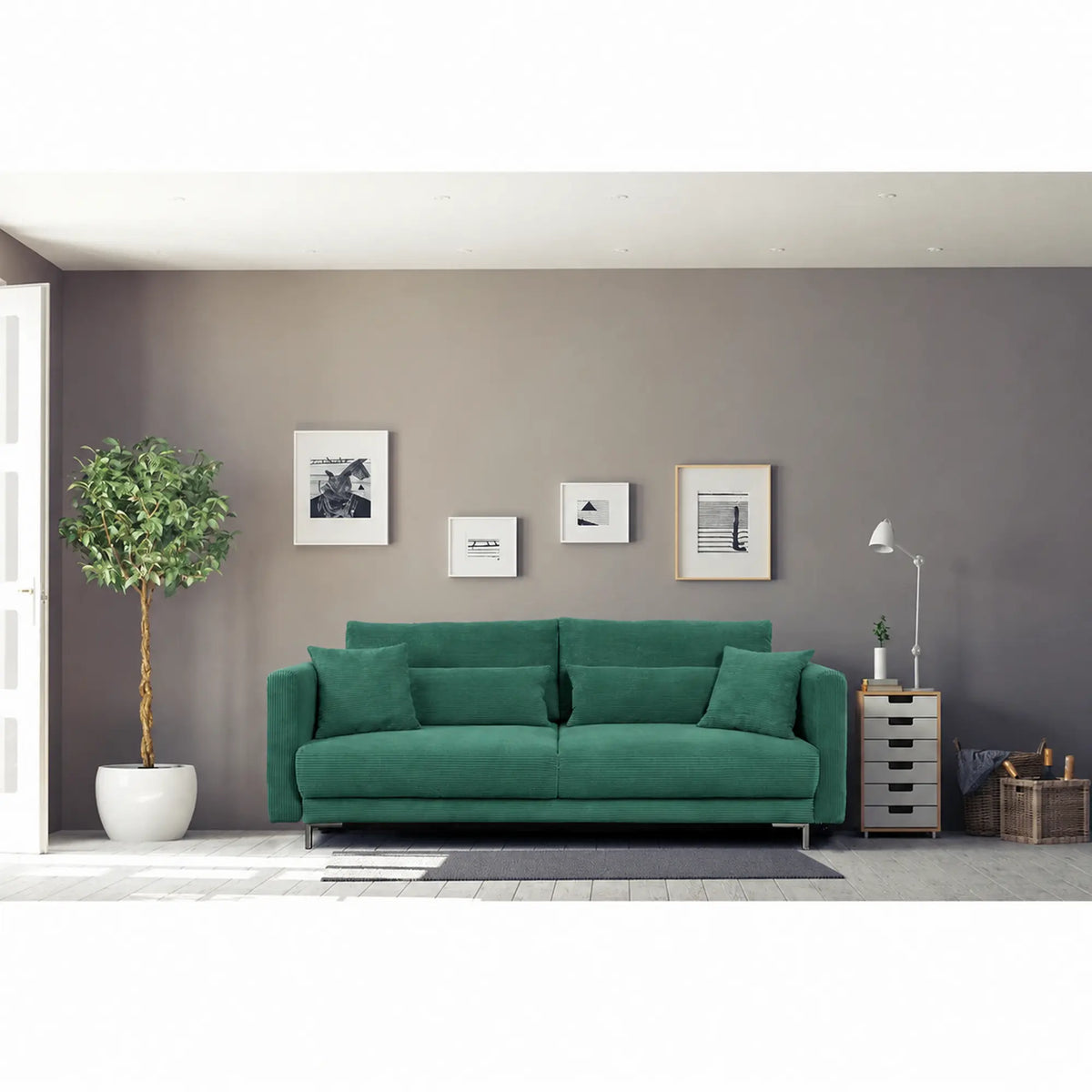 Canapea extensibila 3 locuri verde RICO, stofa catifelata - Monolith 37, cu lada depozitare, 224x114x91 cm