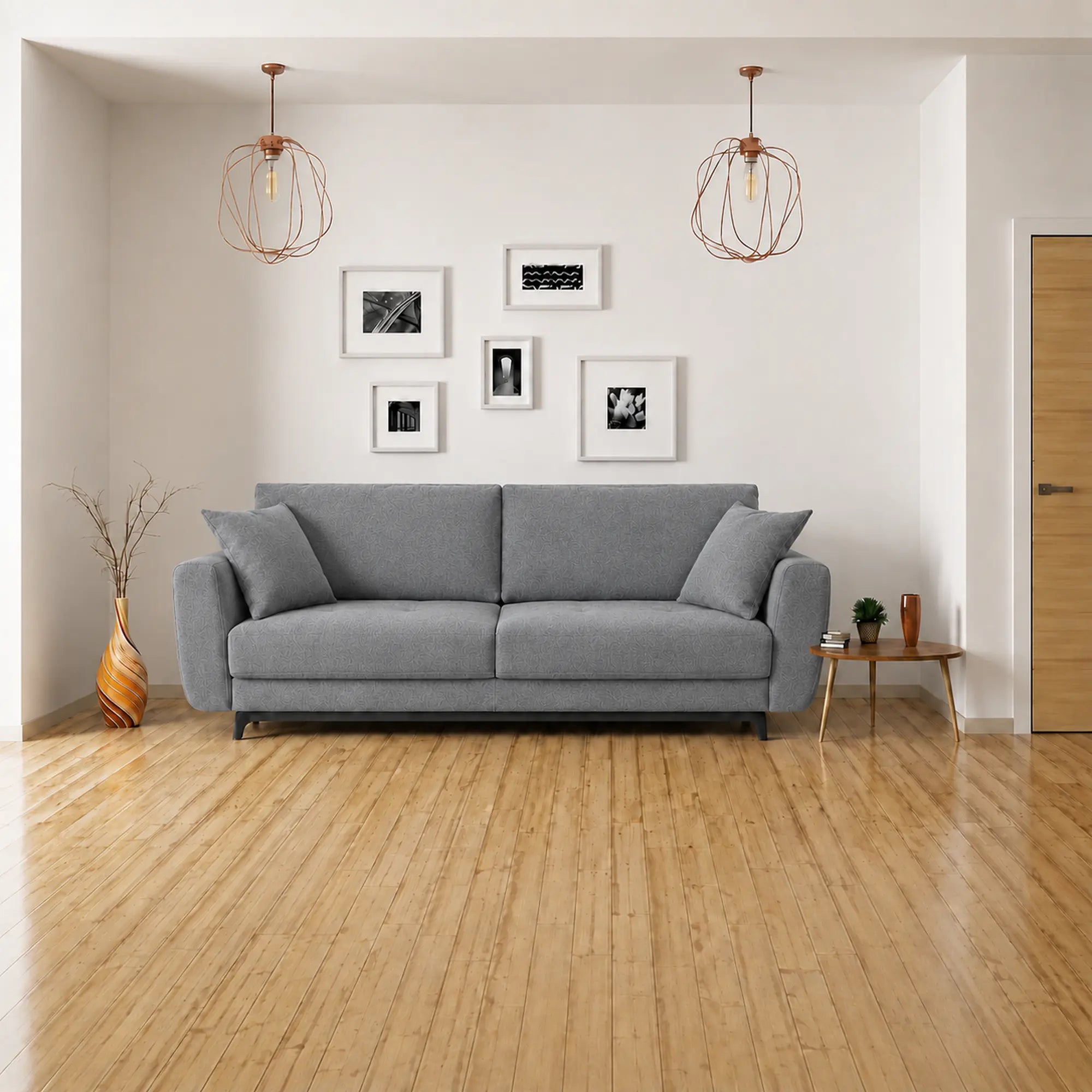 Canapea extensibila 3 persoane KARISA, stofa catifelata gri - Monolith 92, cu lada depozitare, 241x113x91 cm