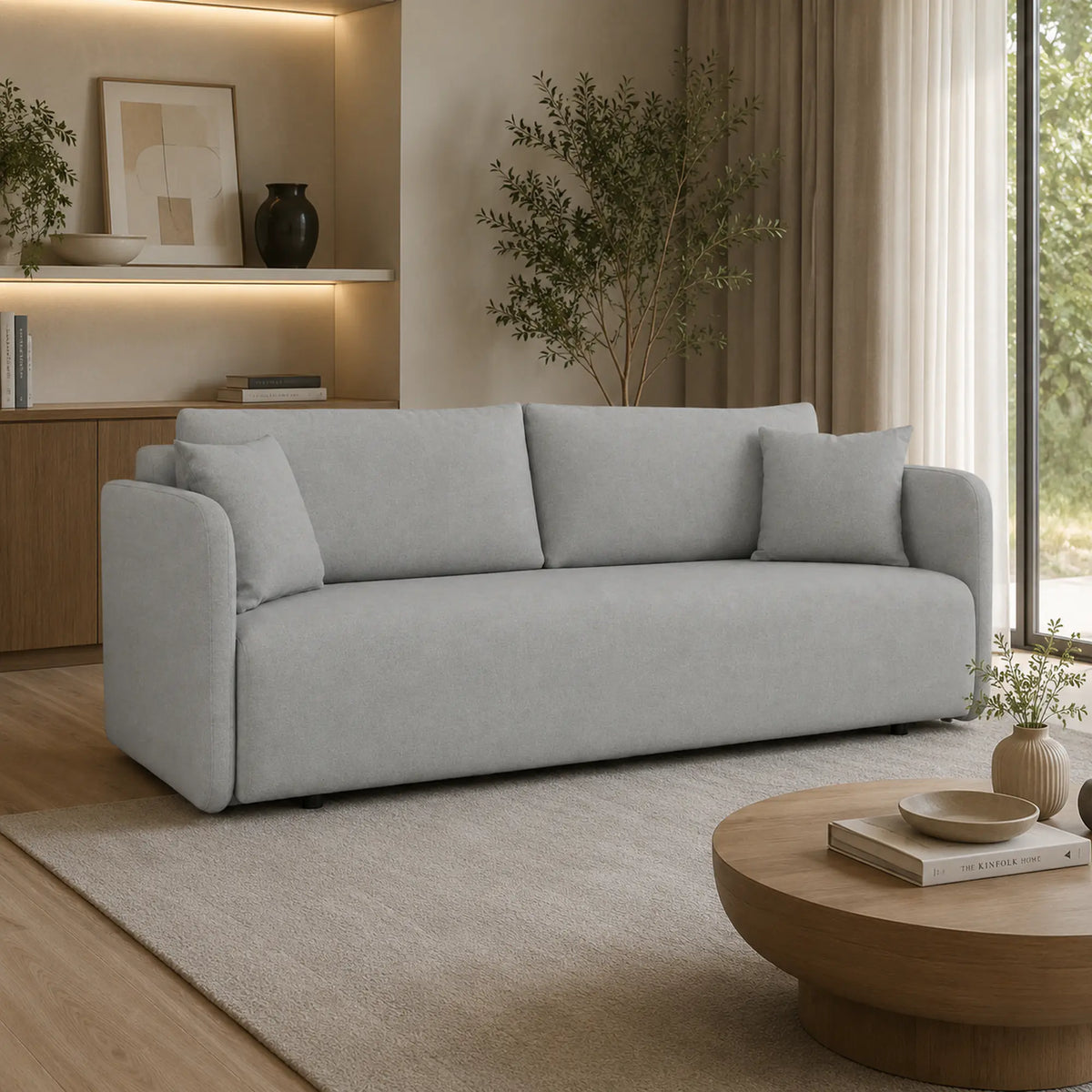 Canapea extensibila Allen, stofa catifelata gri - Element 04, cu lada depozitare, 220x100x88 cm