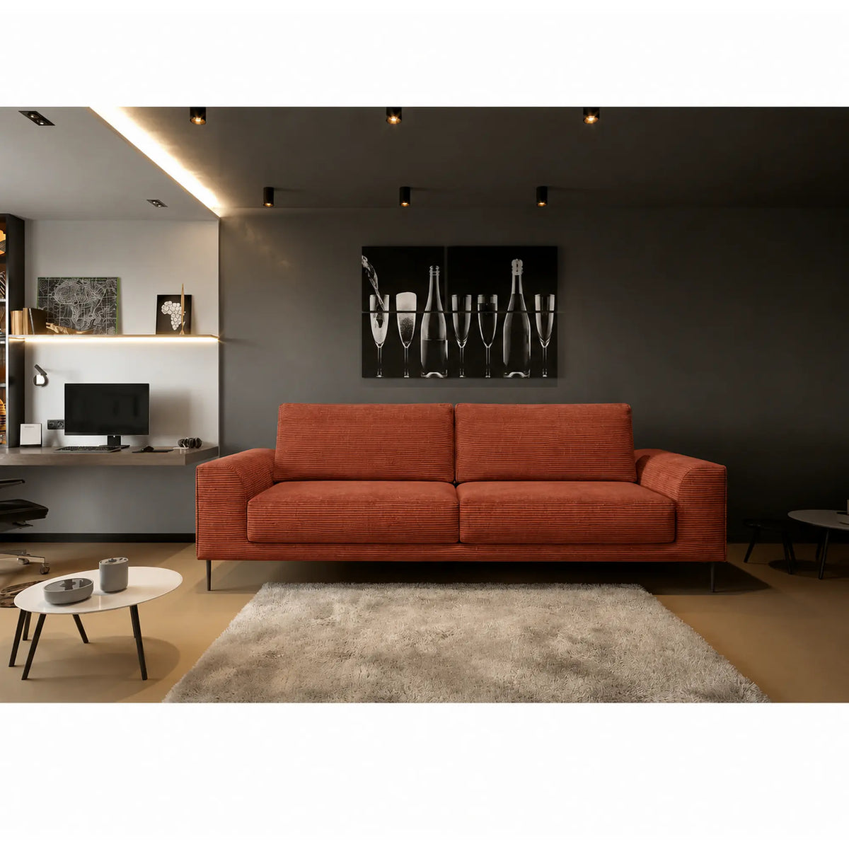Canapea extensibila CAPITOL, stofa catifelata caramiziu - Salvador 07, cu lada depozitare, 250x105x89 cm