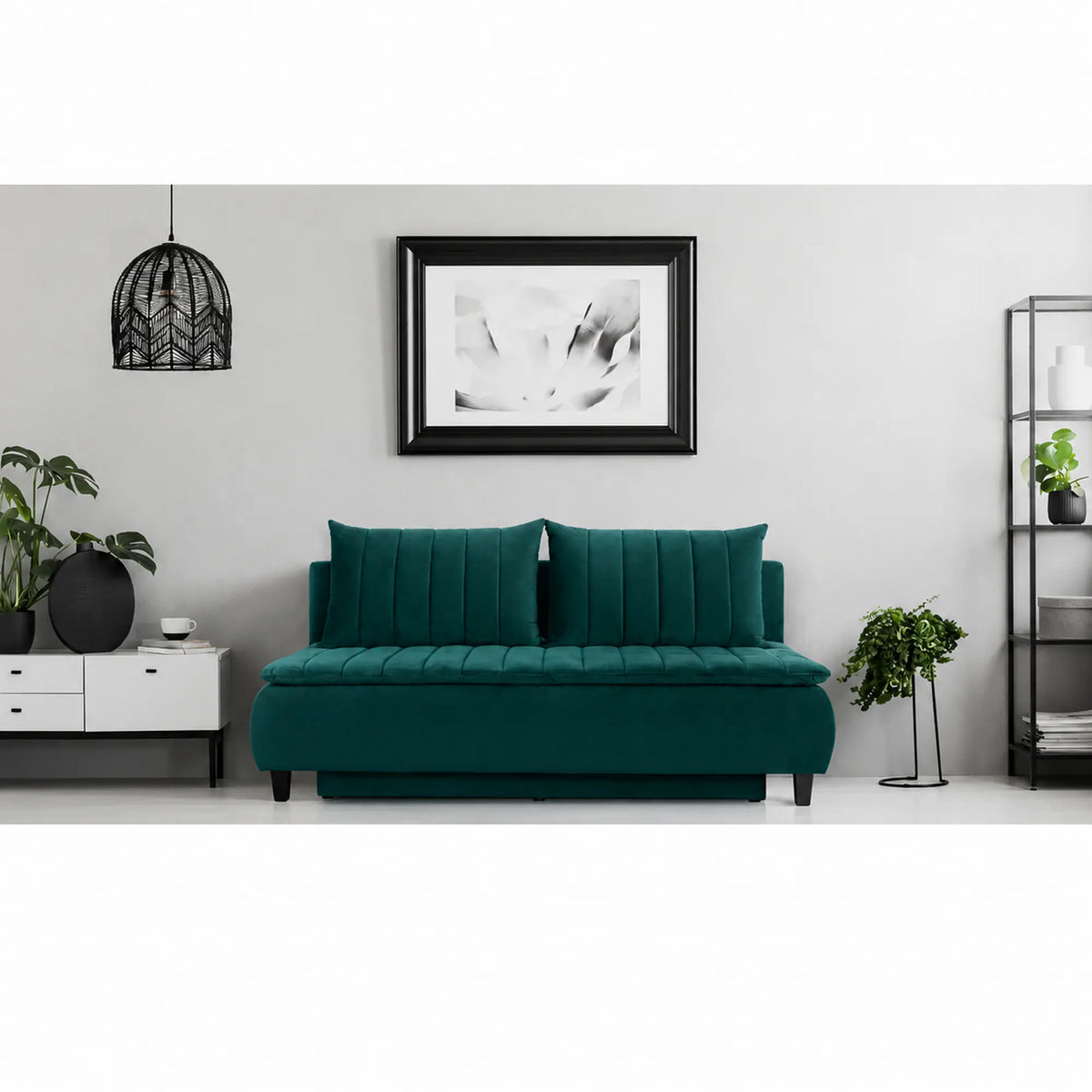 Canapea extensibila HARRY, stofa catifelata verde inchis - Element 20, lada depozitare, 208x102x96 cm