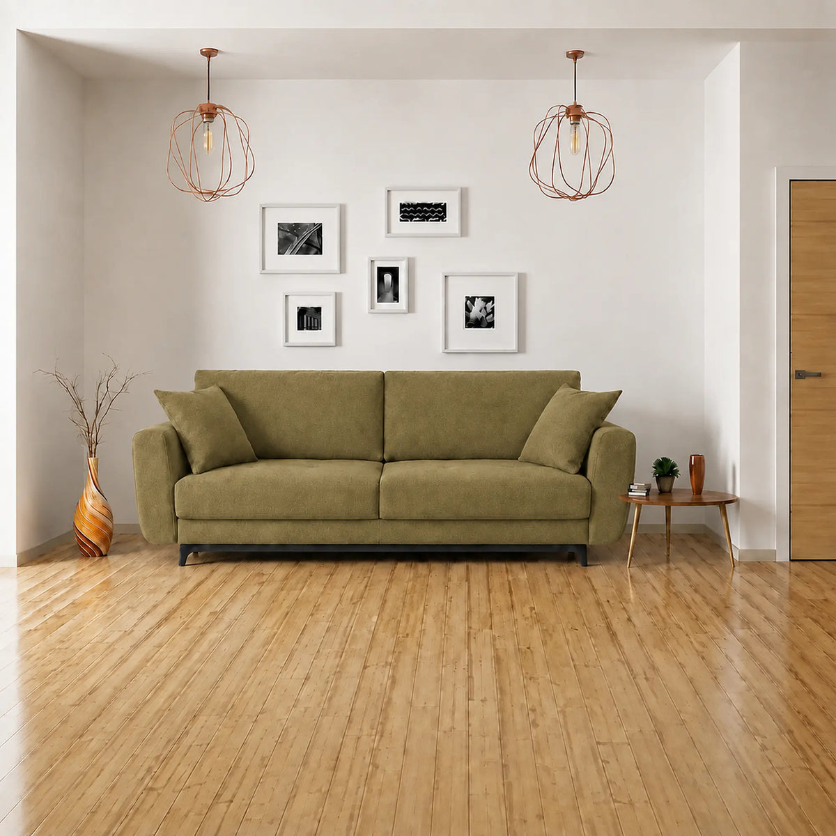 Canapea extensibila KARISA, stofa catifelata verde olive - Salvador 08, Stofa de Lux, cu lada depozitare, 241x113x91 cm