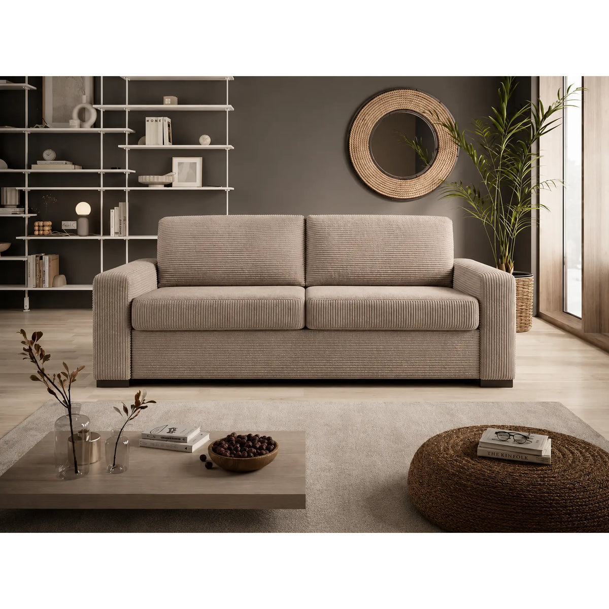 Canapea extensibila VANILLA 140, stofa catifelata bej - Vogue 02, 200x98x87 cm