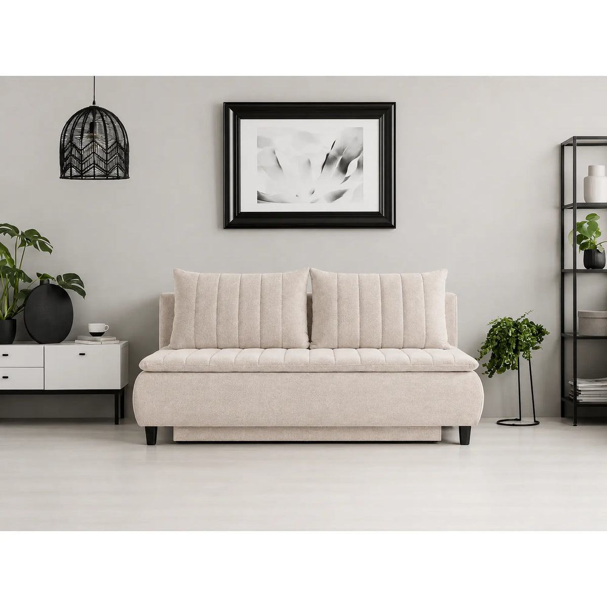 Canapea extensibila cu lada 3 locuri HARRY, stofa catifelata bej - Element 17, 208x102x96 cm