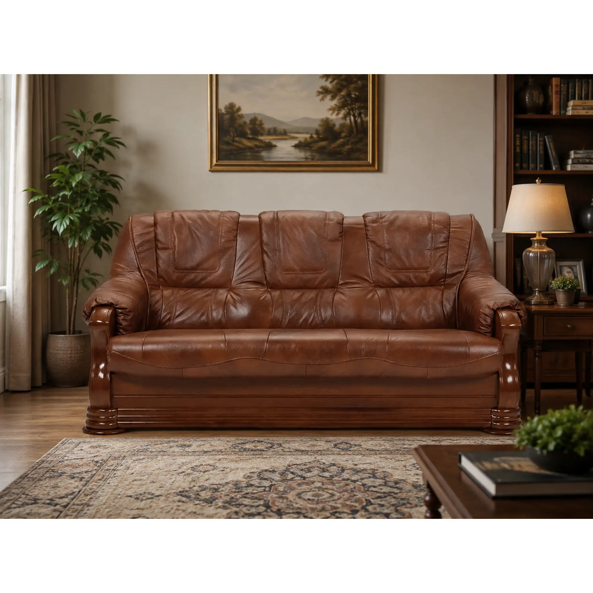 Canapea extensibila de piele PARMA, maro, piele naturala/lemn/placaj, 195x96/140x95 cm