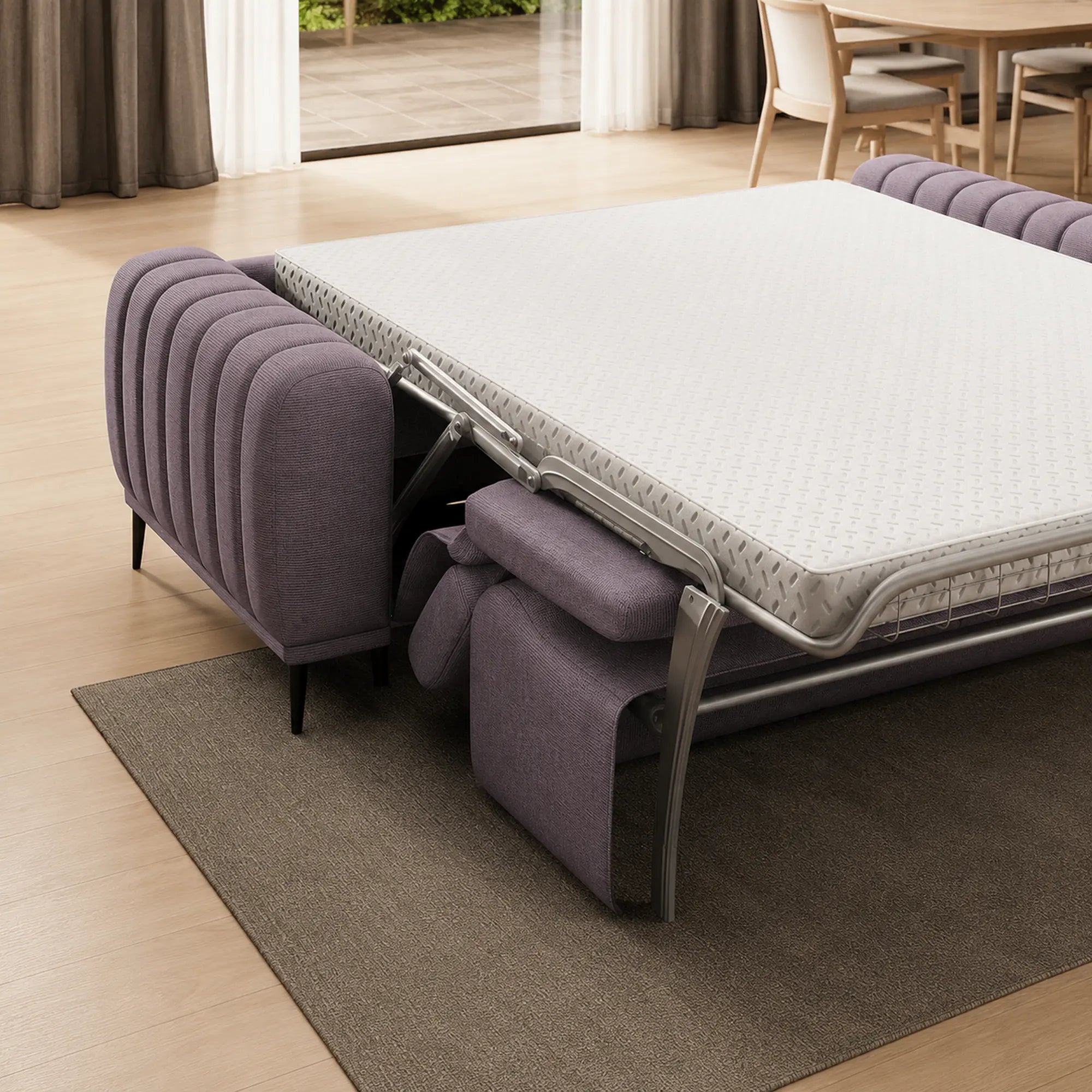 Canapea extensibila GANDI 140, stofa catifelata mov lila - Monolith 62, cu tetiere reglabile, 207x102x95 cm