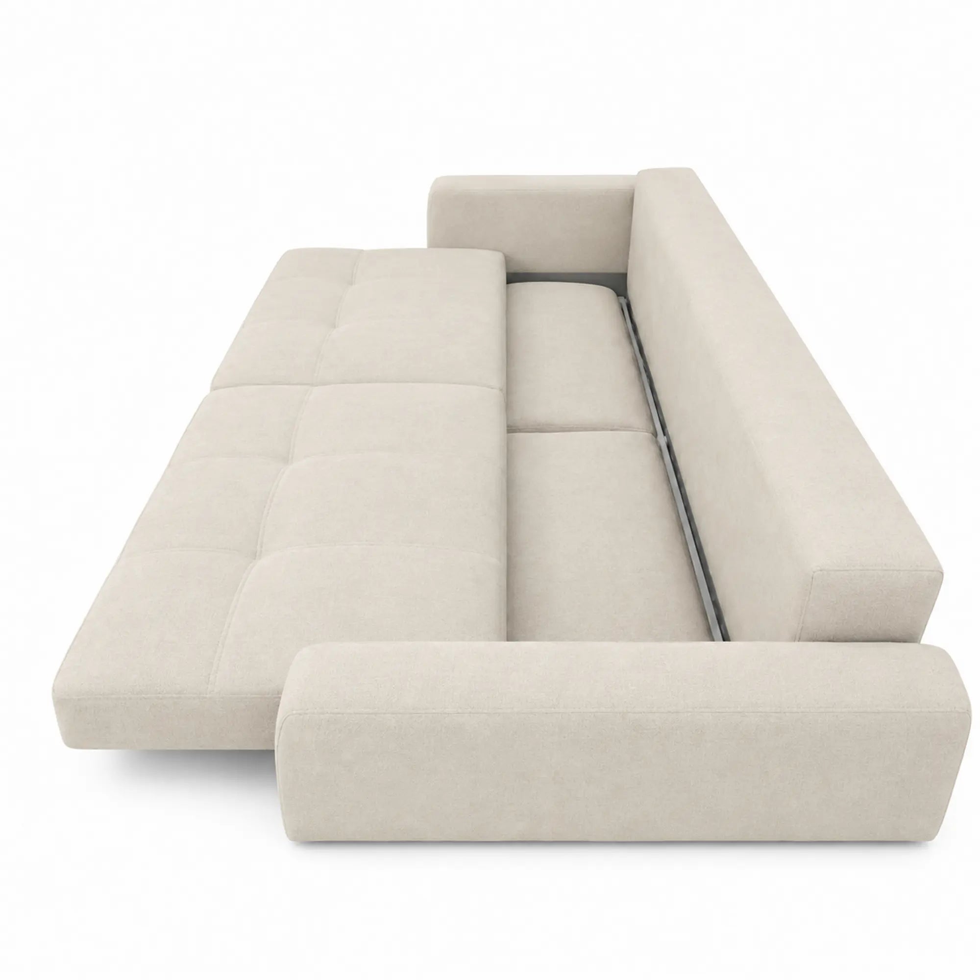 Canapea extensibila KARISA, stofa catifelata crem - Monolith 02, cu lada depozitare, 241x113x91 cm