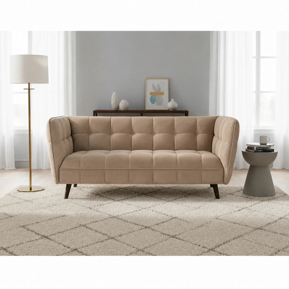 Canapea CASTELLO 3, bej/wenge, stofa catifelata/lemn/PAL, 200x85x78 cm