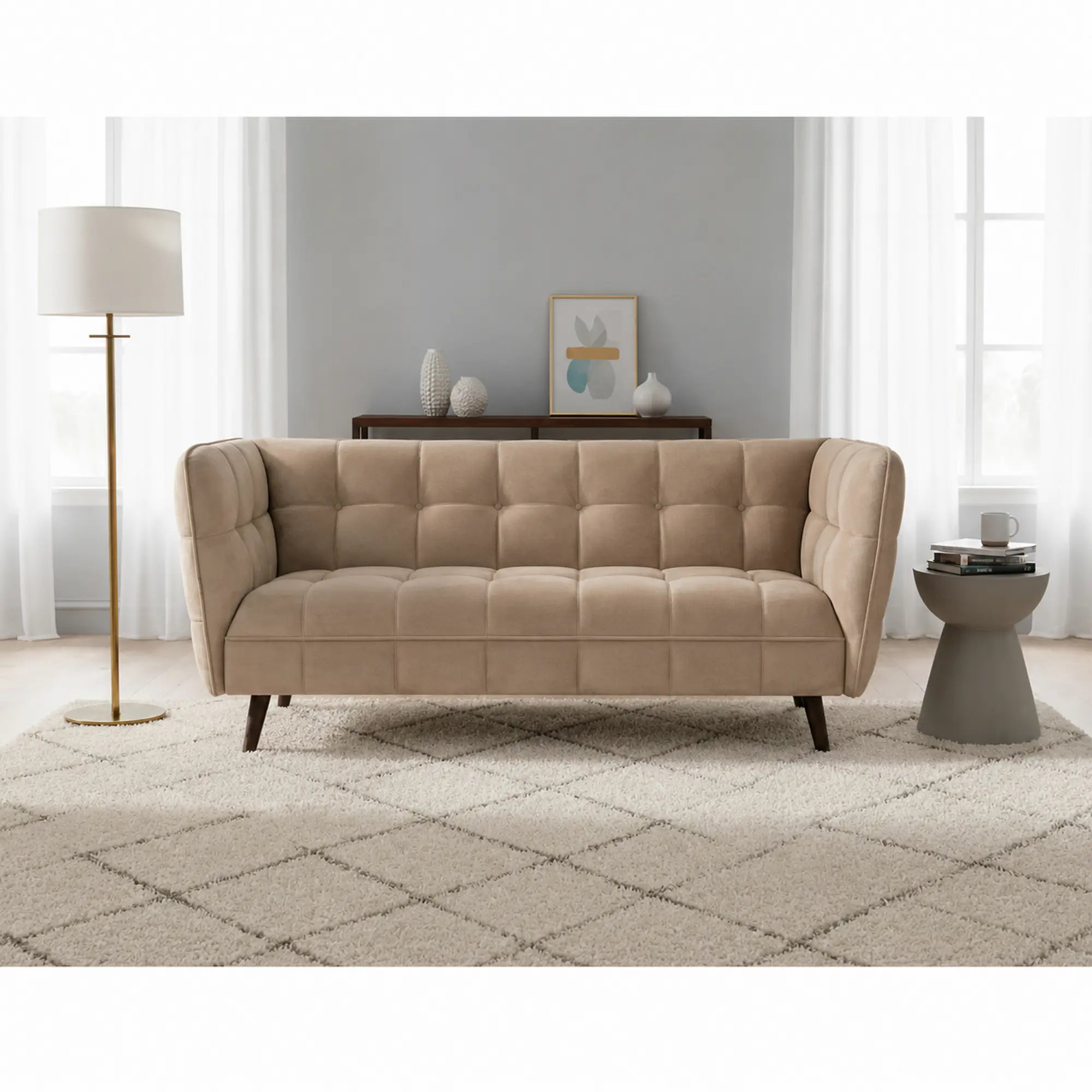 Canapea CASTELLO 3, bej/wenge, stofa catifelata/lemn/PAL, 200x85x78 cm