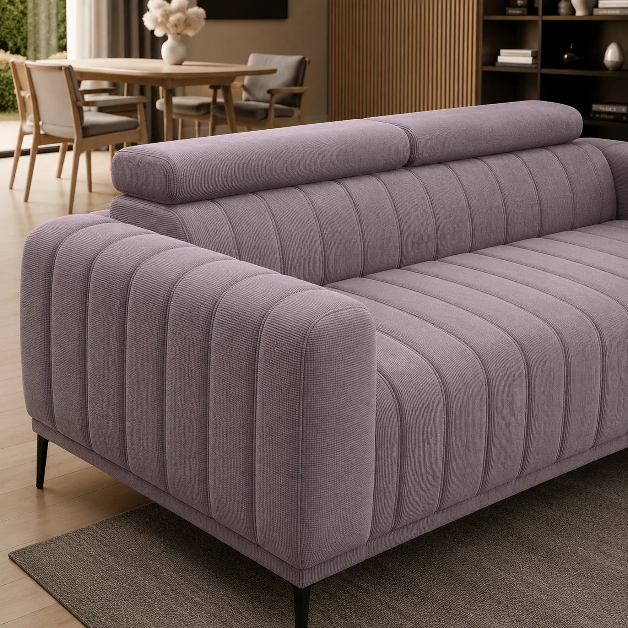 Canapea extensibila GANDI 140, stofa catifelata mov lila - Monolith 62, cu tetiere reglabile, 207x102x95 cm
