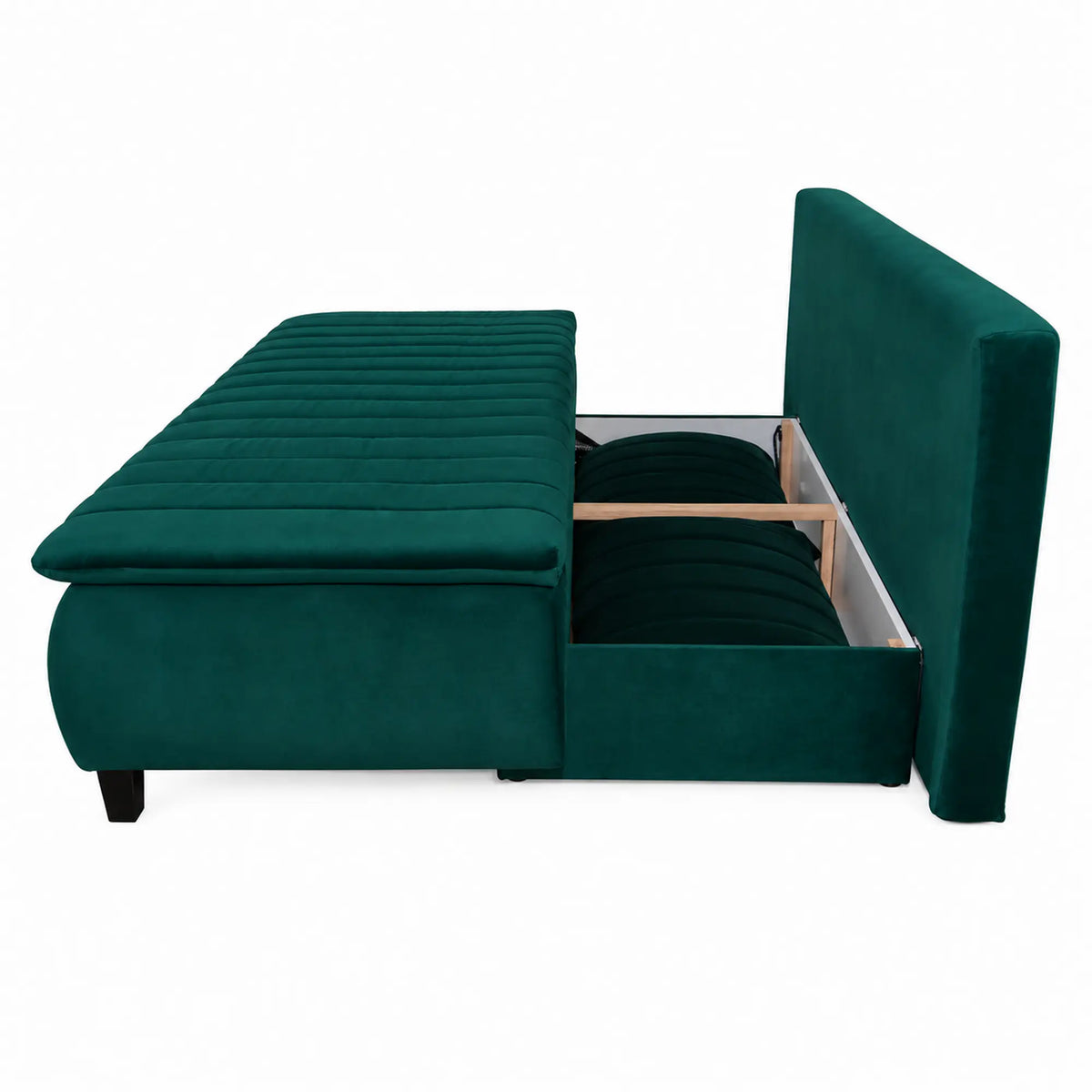 Canapea extensibila HARRY, stofa catifelata verde inchis - Element 20, lada depozitare, 208x102x96 cm