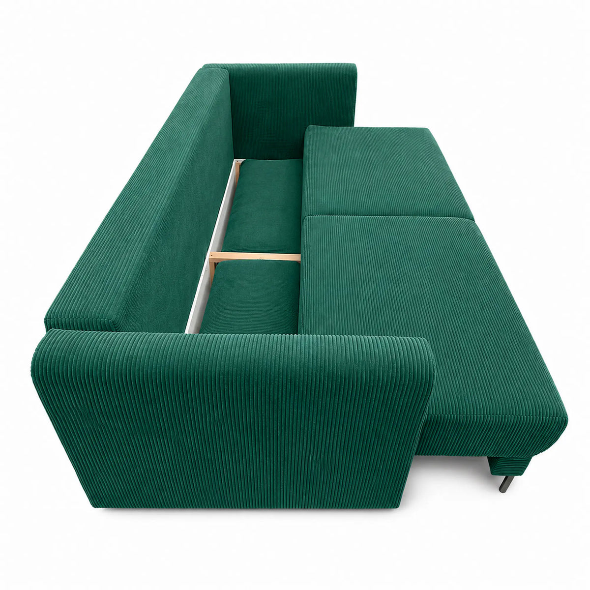 Canapea extensibila 3 locuri verde RICO, stofa catifelata - Monolith 37, cu lada depozitare, 224x114x91 cm