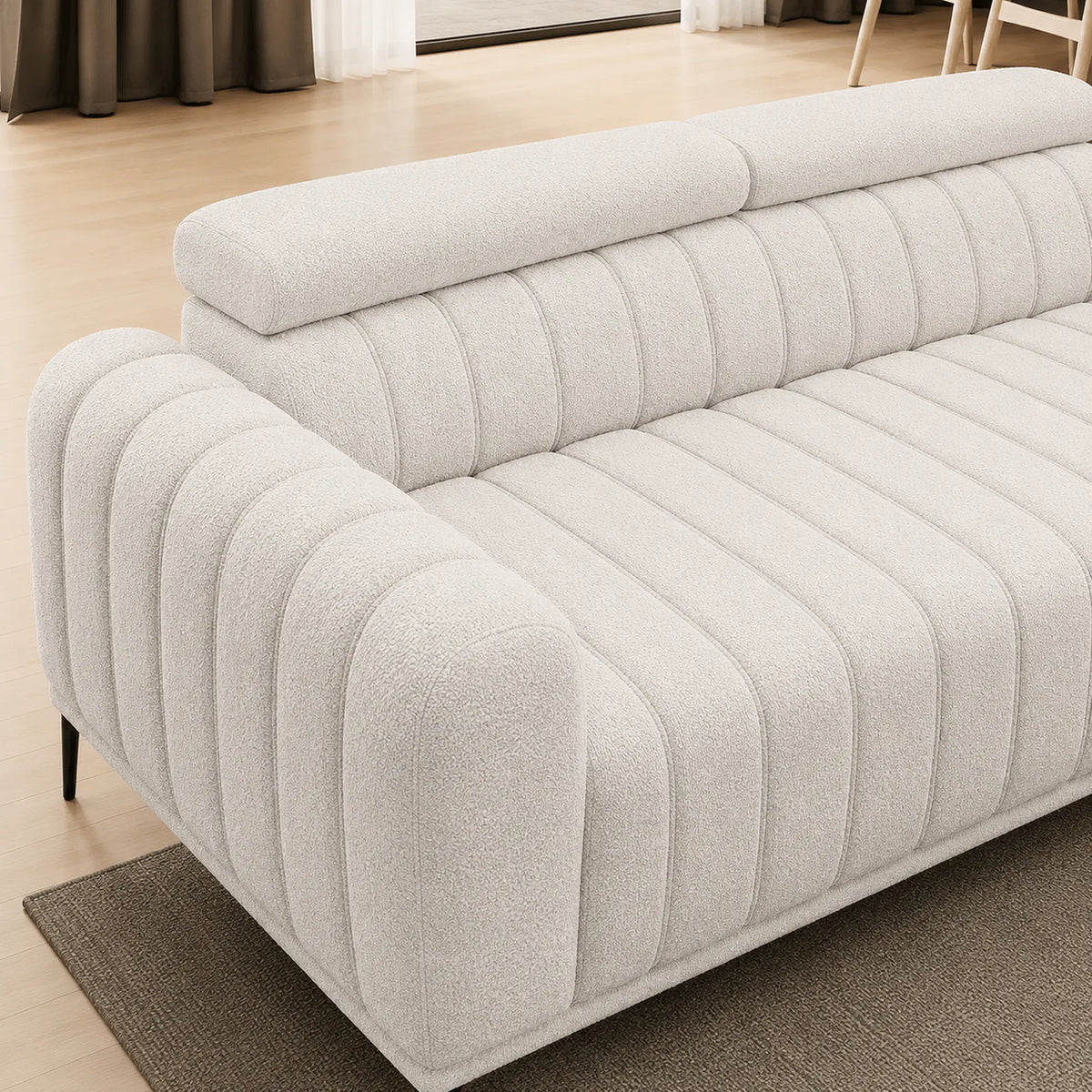 Canapea extensibila GANDI 140, stofa catifelata crem - Crown 01, cu tetiere reglabile, 207x102x95 cm