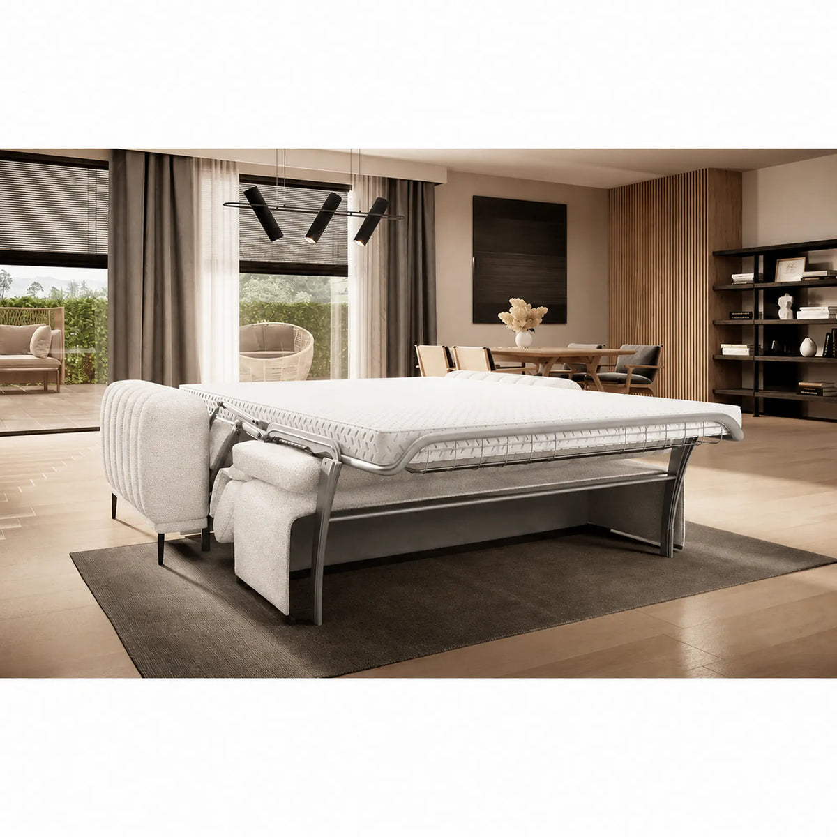 Canapea extensibila GANDI 140, stofa catifelata crem - Crown 01, cu tetiere reglabile, 207x102x95 cm