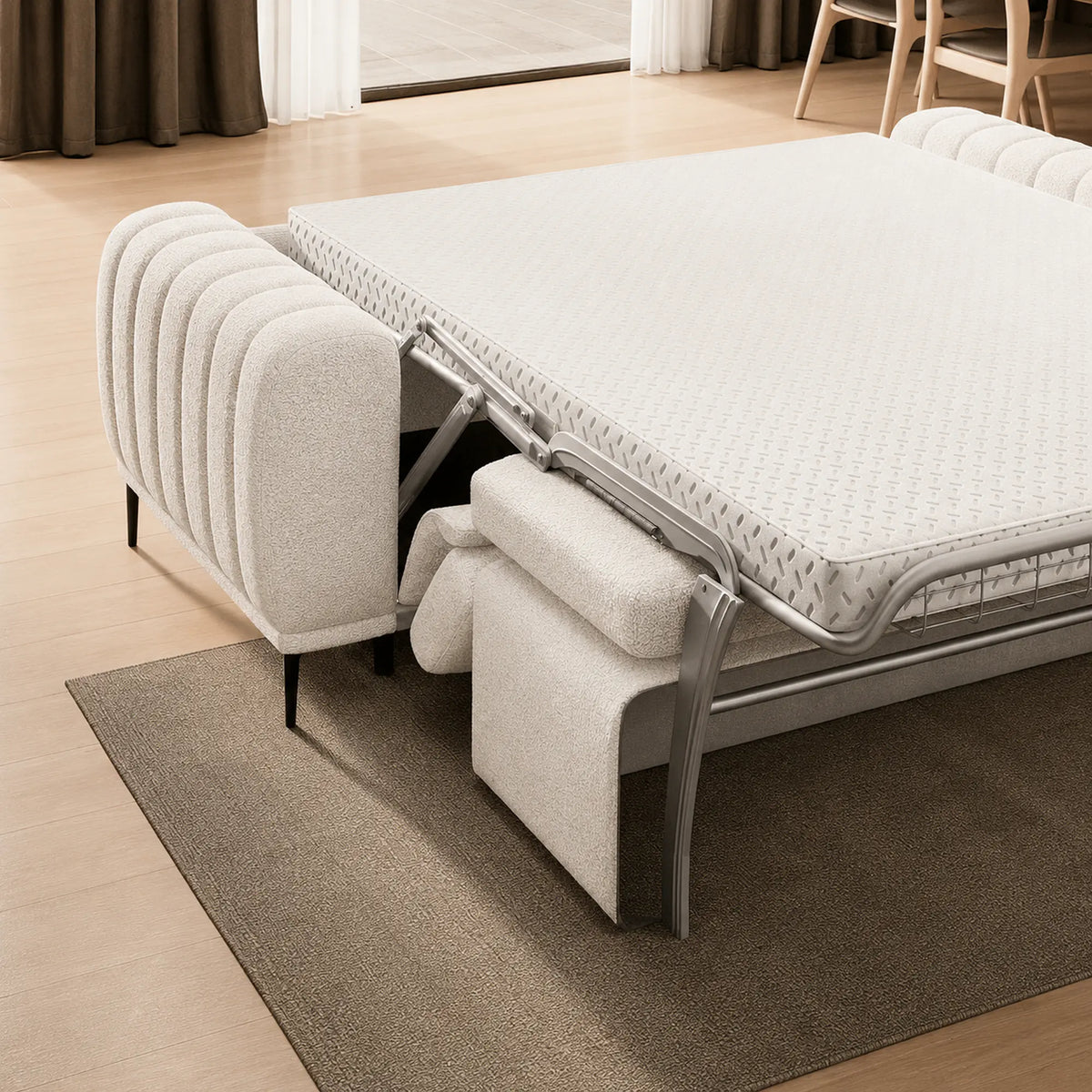 Canapea extensibila GANDI 140, stofa catifelata crem - Crown 01, cu tetiere reglabile, 207x102x95 cm