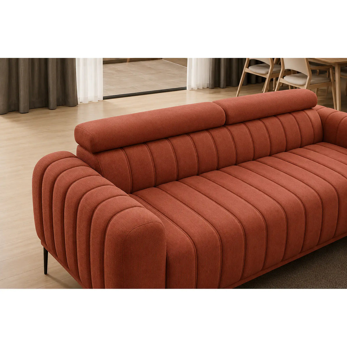 Canapea extensibila GANDI 160, stofa catifelata caramiziu - Salvador 07, cu tetiere reglabile, 227x102x95 cm