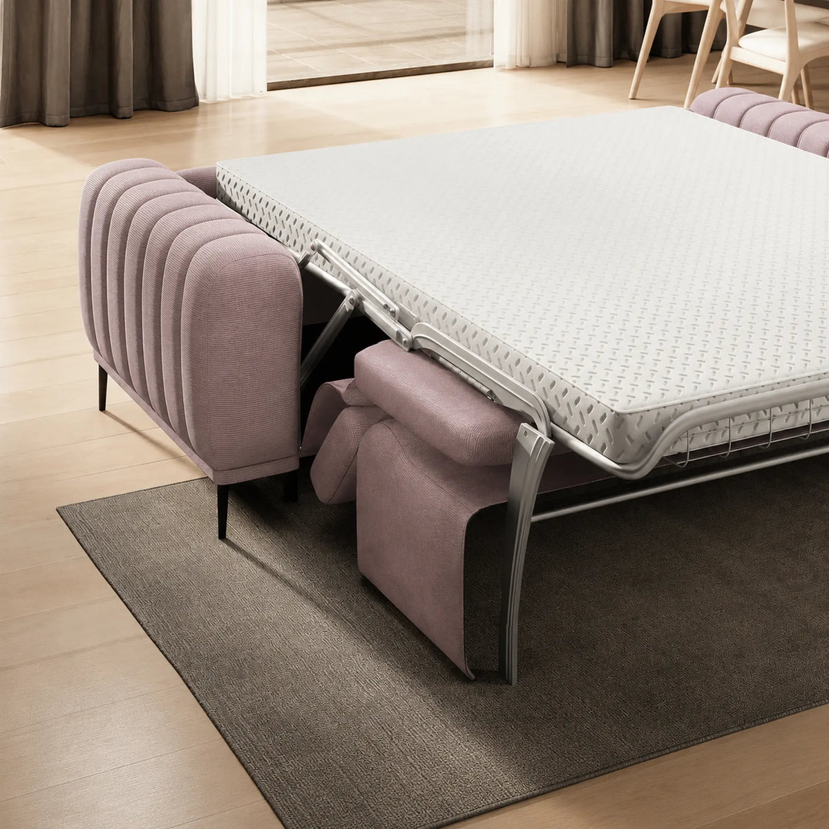 Canapea extensibila GANDI 160, stofa catifelata roz - Riviera 62, cu tetiere reglabile, 227x102x95 cm