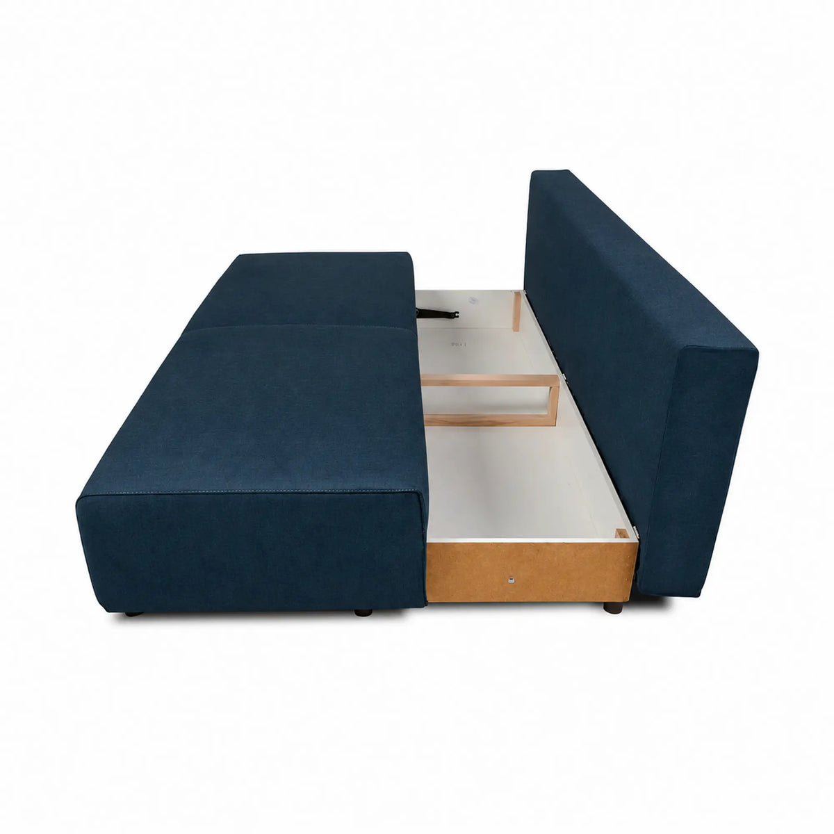 Canapea extensibila Nola, stofa catifelata albastru - Monolith 77, cu lada depozitare, 200x102x92 cm