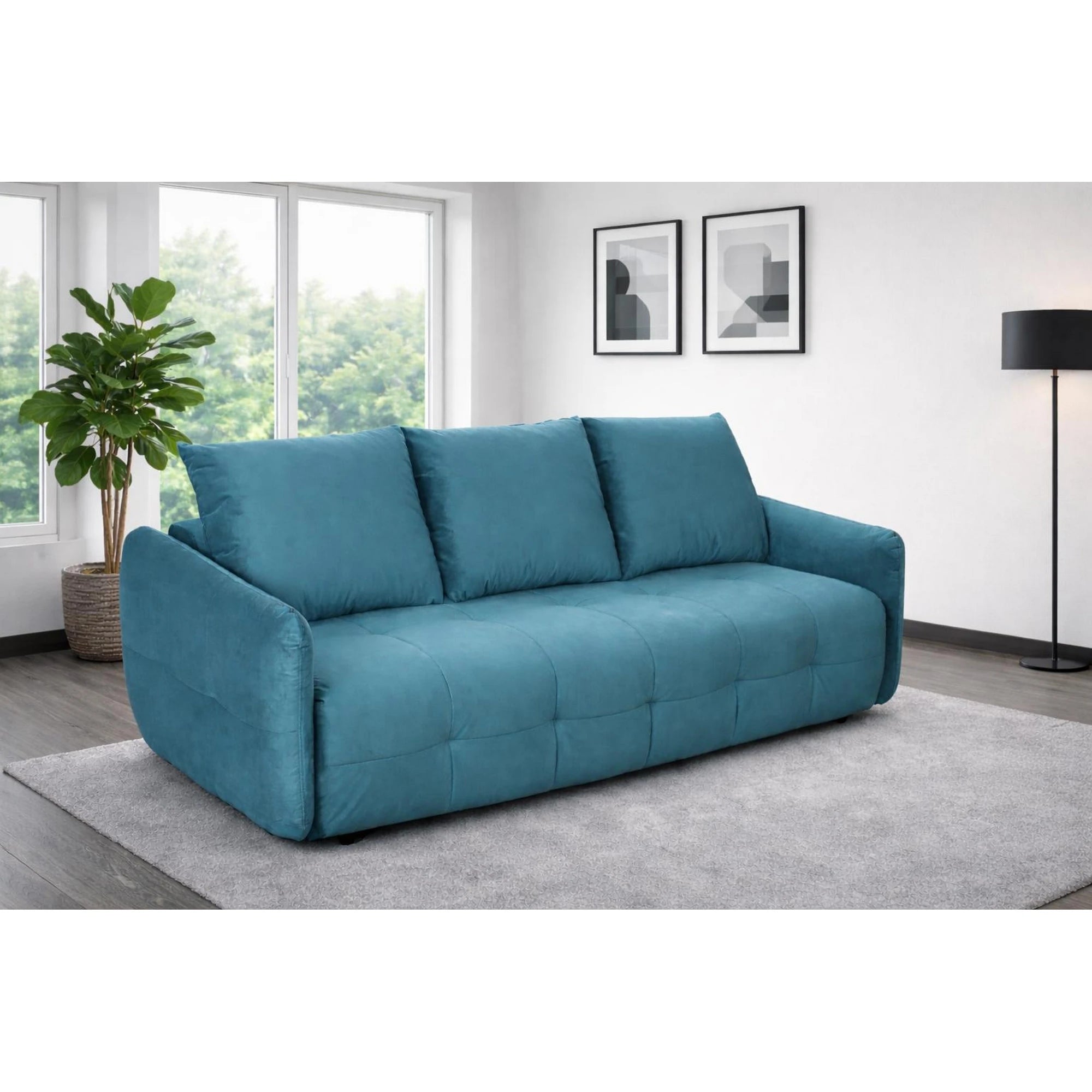 Canapea extensibila in fata 3 locuri BELLA, stofa catifelata albastru - Velvet F612, 228x110x93 cm