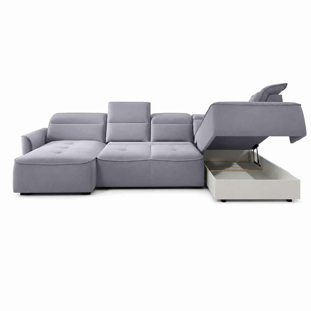 Coltar MURILLO XL, personalizabil, cu reglaj electric, tetiere reglabile si lada depozitare, 350x218x100 cm
