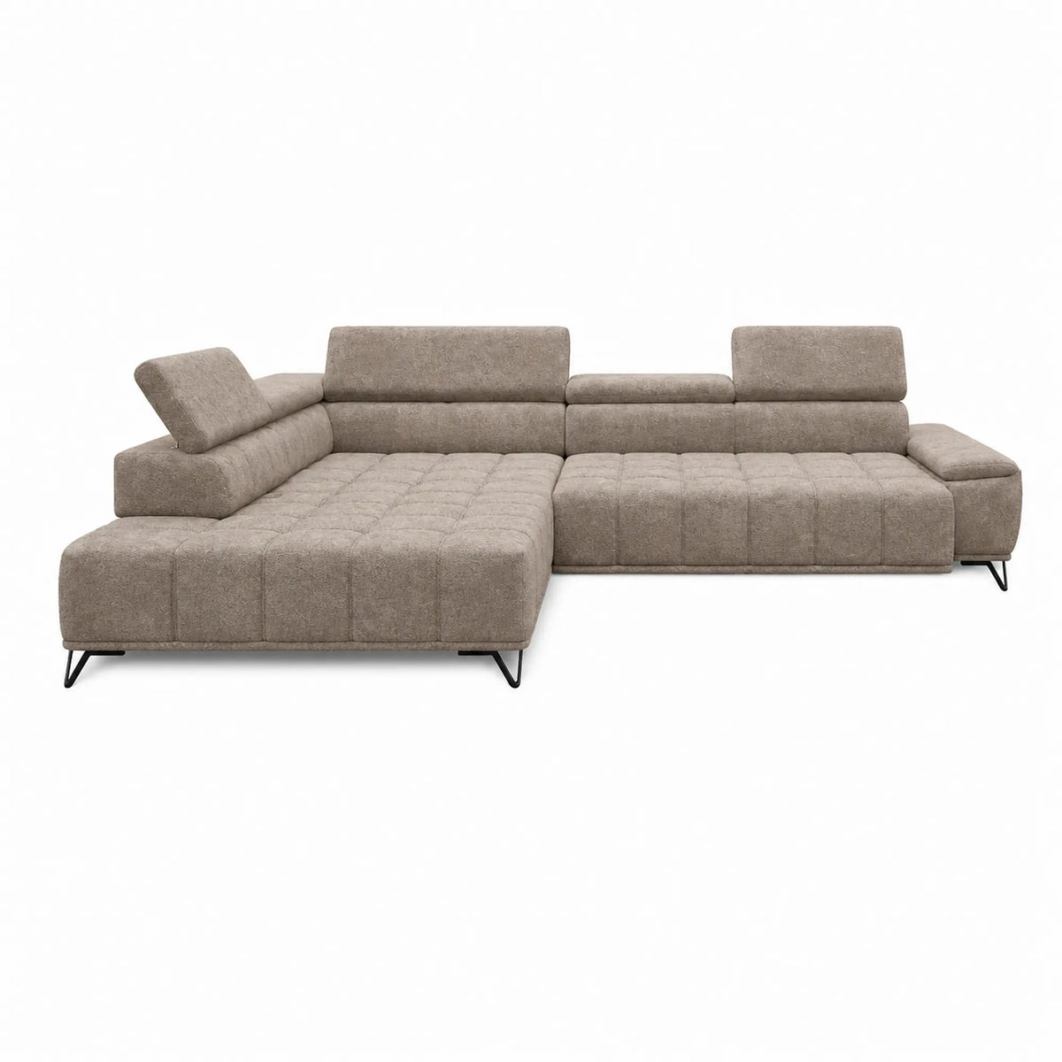 Coltar PALLADIO L, sezlong stanga, stofa catifelata bej - Vogue 02, cu reglaj electric si tetiere reglabile, 320x220x99 cm