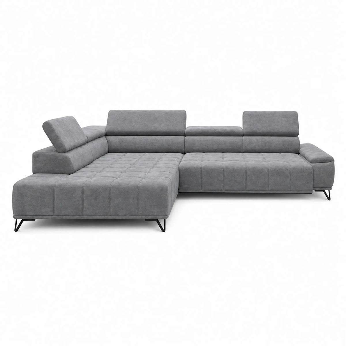 Coltar PALLADIO L, sezlong stanga, stofa catifelata gri - Whisper 17, cu reglaj electric si tetiere reglabile, 320x220x99 cm