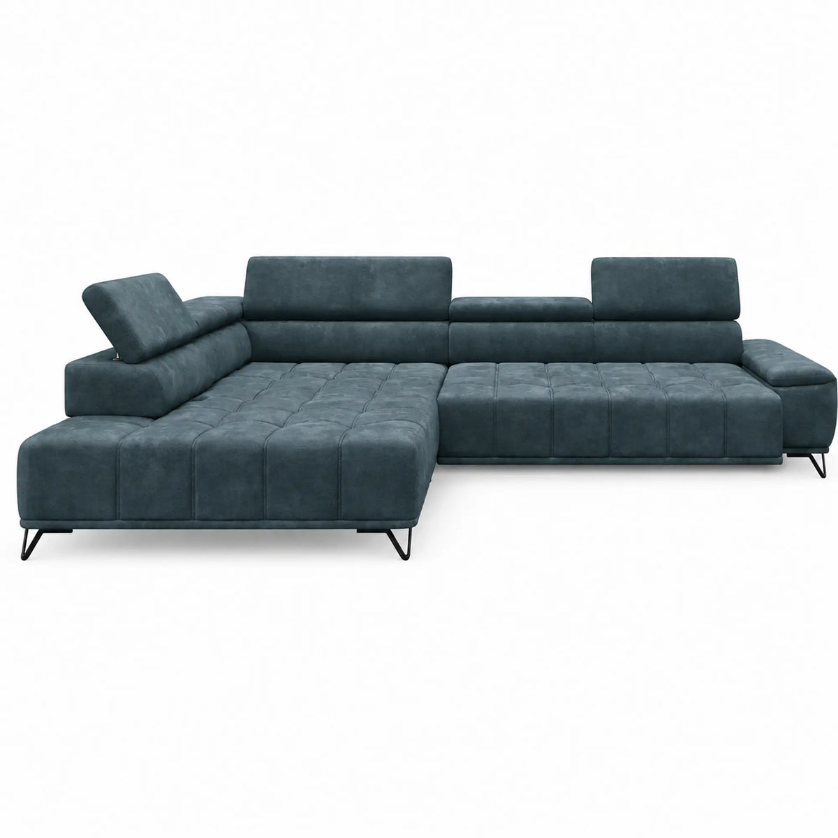 Coltar PALLADIO L, sezlong stanga, stofa catifelata turcoaz inchis - Riviera 87, cu reglaj electric si tetiere reglabile, 320x220x99 cm
