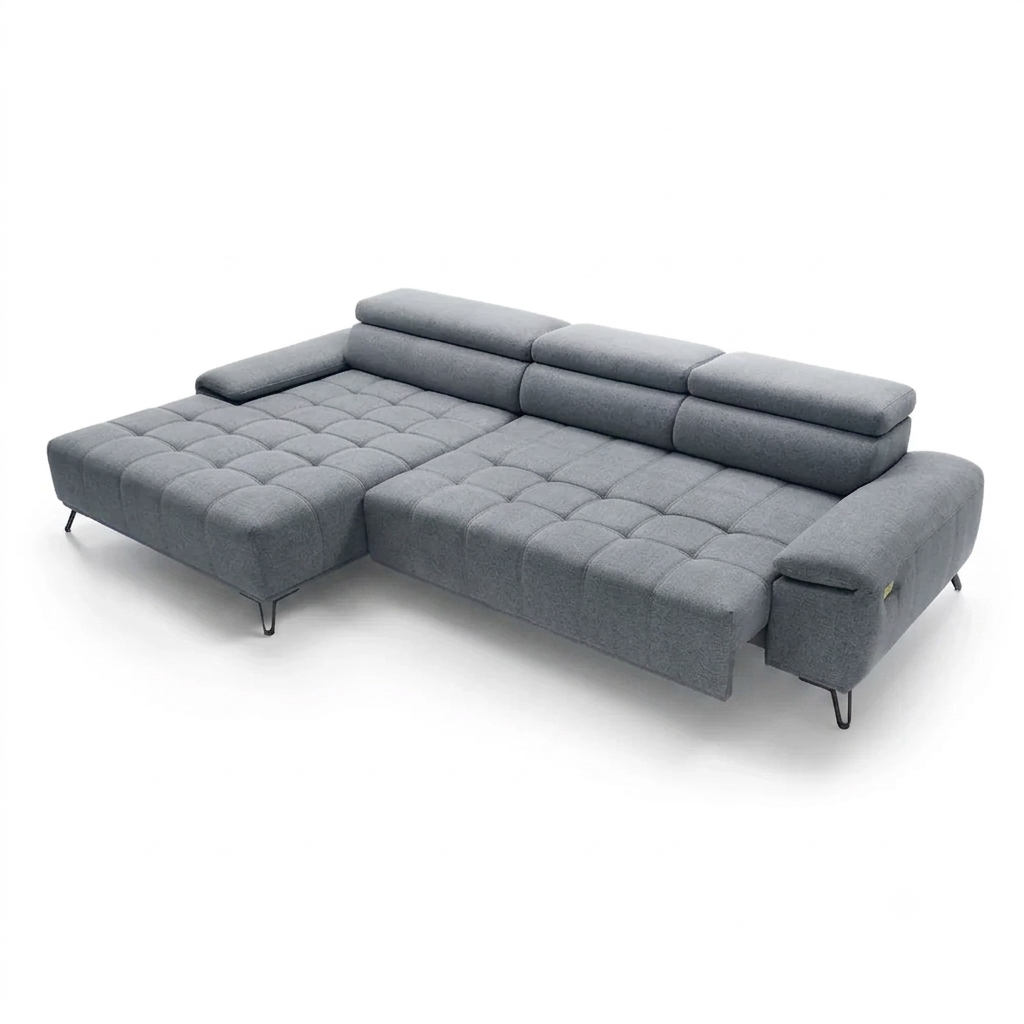 Coltar PALLADIO MINI, sezlong stanga, stofa catifelata gri - Monolith 92, cu tetiere reglabile si reglaj electric, 322x183x99 cm