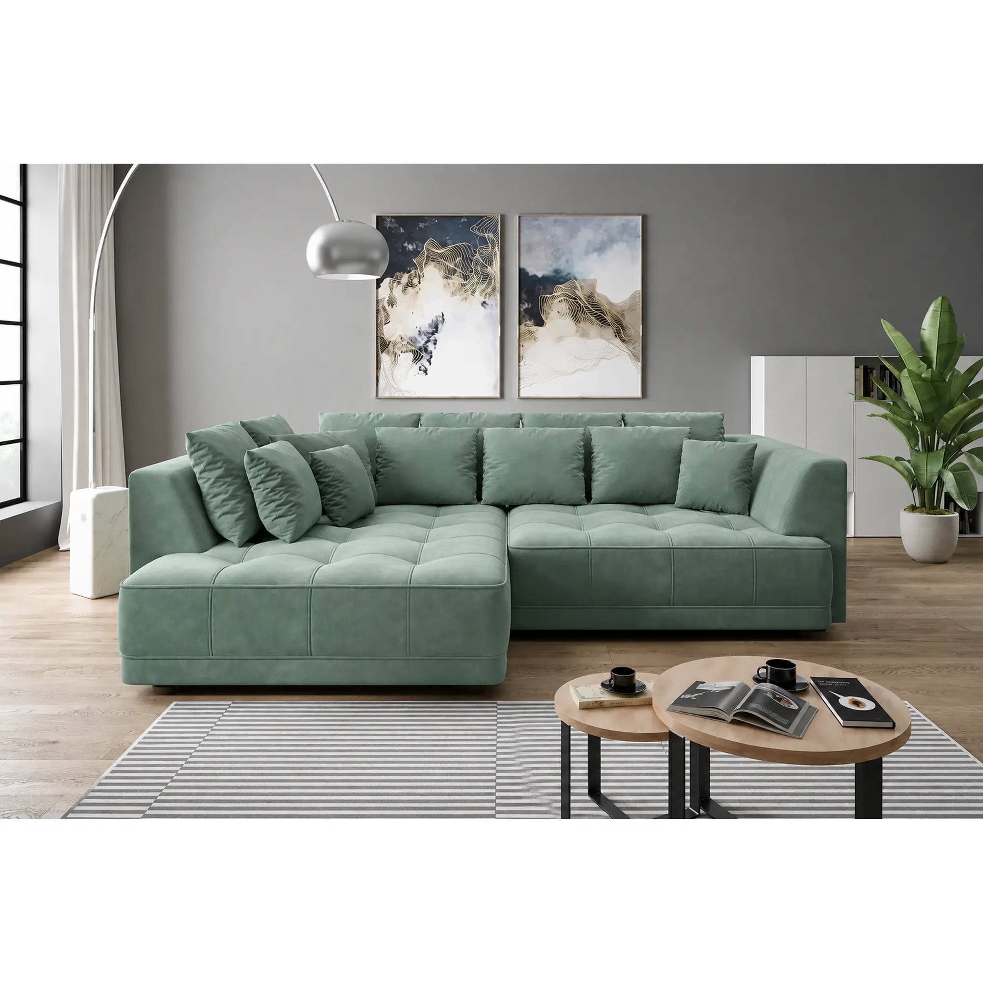 Coltar TIGA, sezlong stanga, stofa catifelata verde - Riviera 34, cu reglaj electric, 286x207x77 cm