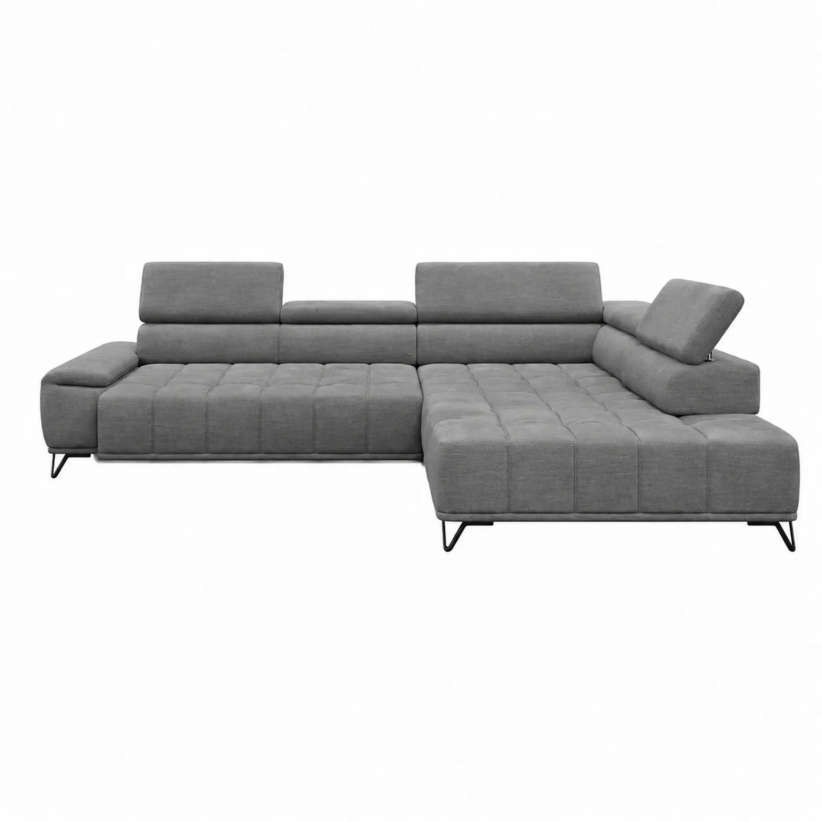 Coltar cu sezlong PALLADIO L, sezlong dreapta, stofa catifelata gri - Riviera 91, cu reglaj electric si tetiere reglabile, 320x220x99 cm