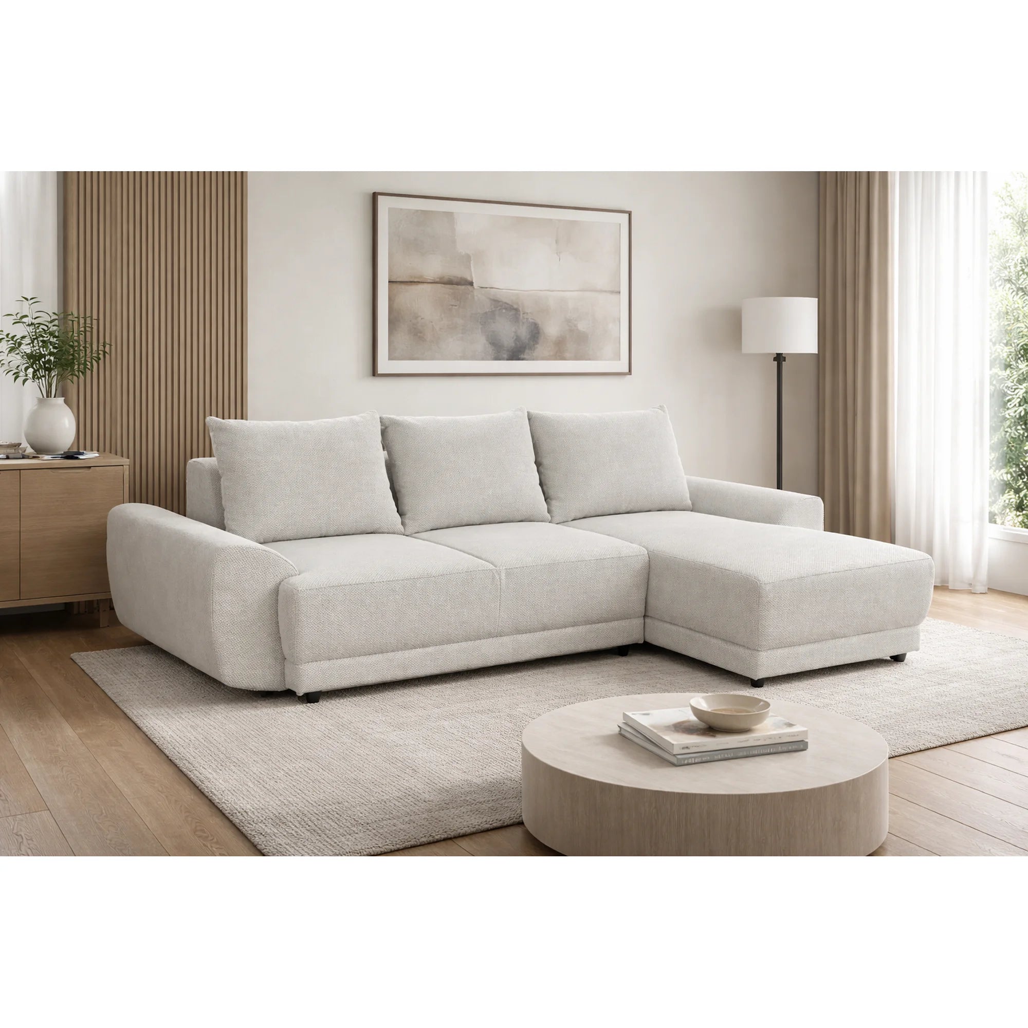 Coltar de living ASTOR, sezlong dreapta, stofa bej - New York G008, 254x150x83 cm