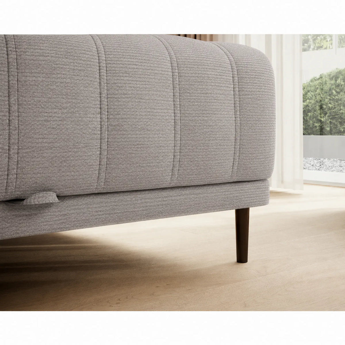 Coltar extensibil CALDO MINI, sezlong dreapta, stofa catifelata gri deschis - Cloud 81, cu lada depozitare si tetiere reglabile, 272x178x99 cm