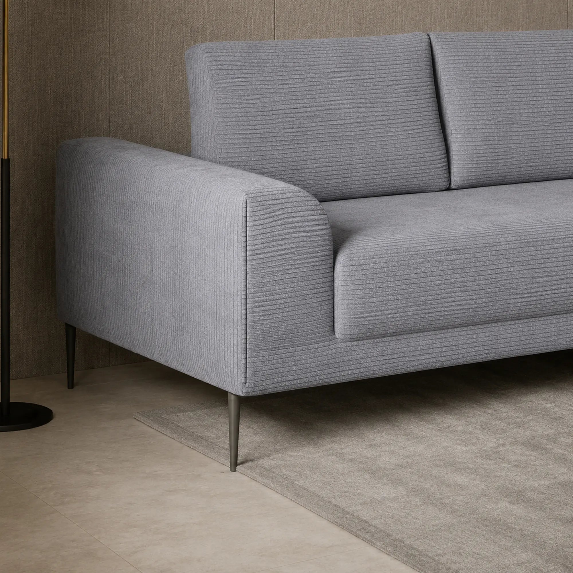 Coltar extensibil CAPITOL, sezlong dreapta, stofa catifelata gri - Whisper 17, cu lada depozitare, 276x175x89 cm