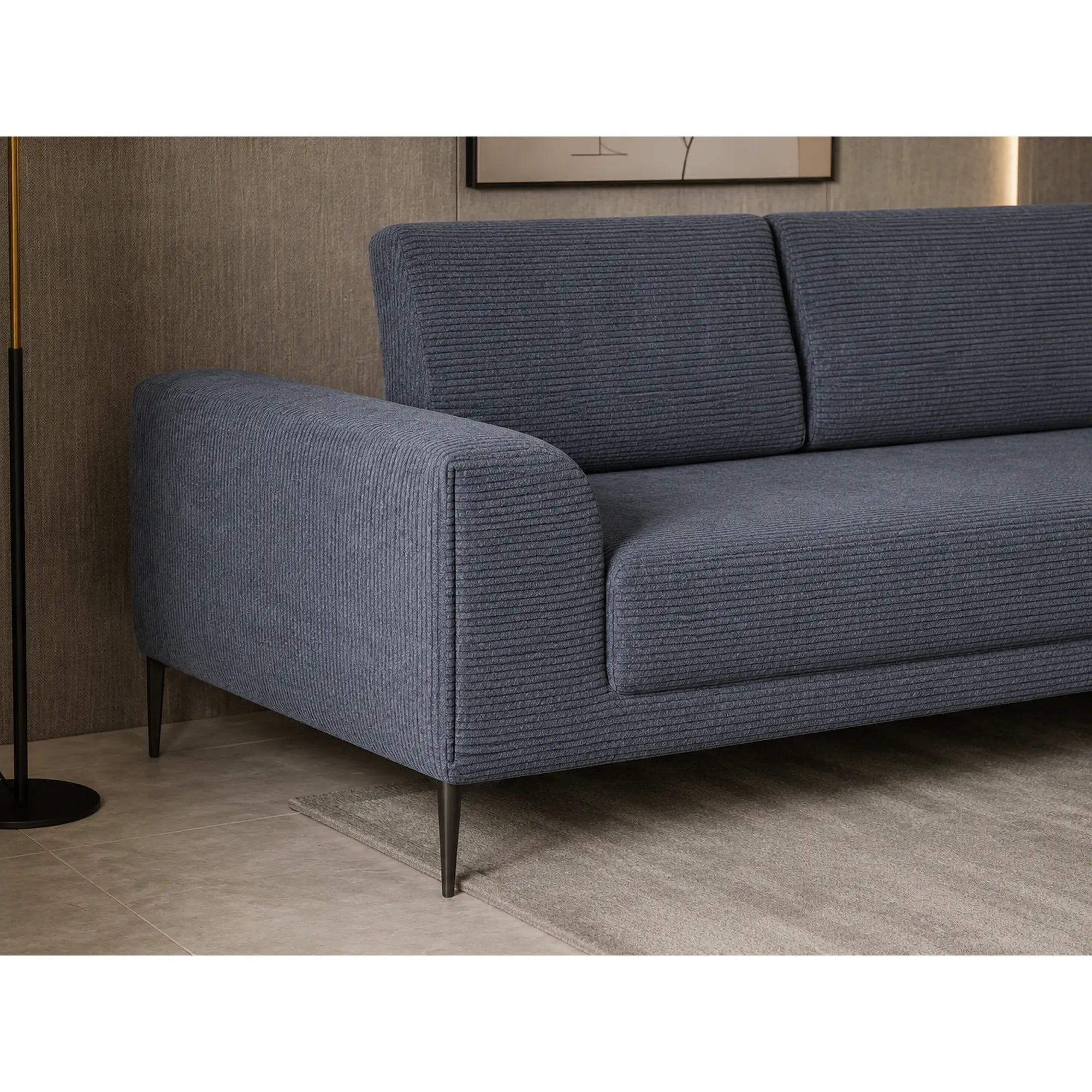 Coltar extensibil CAPITOL, sezlong dreapta, stofa catifelata gri inchis - Whisper 15, cu lada depozitare, 276x175x89 cm