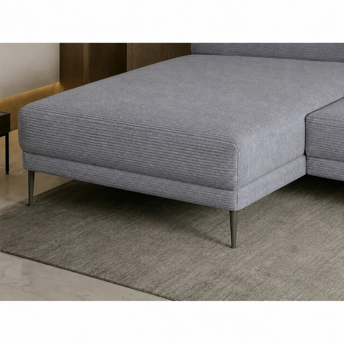 Coltar extensibil CAPITOL, sezlong stanga, stofa catifelata gri - Whisper 17, cu lada depozitare, 276x175x89 cm