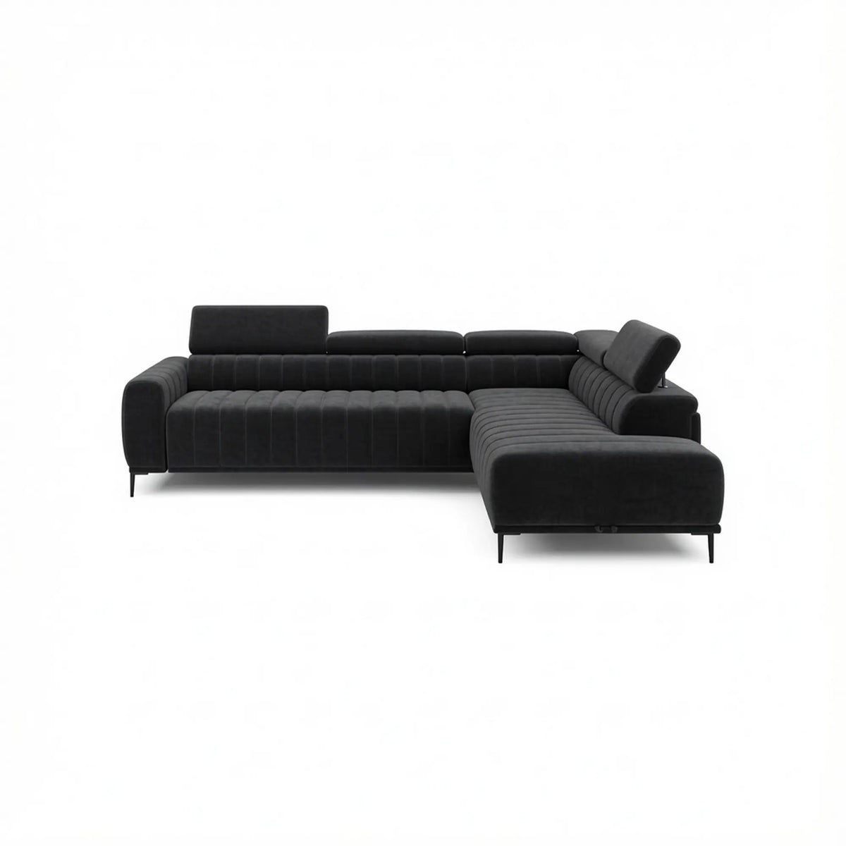 Coltar extensibil GANDI 160, sezlong dreapta, stofa catifelata gri grafit - Element 22, cu lada depozitare, 301x204x99 cm