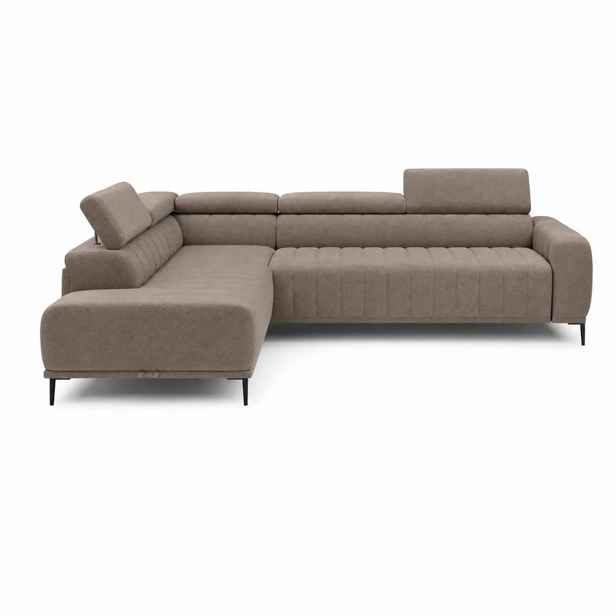 Coltar extensibil GANDI 160, sezlong stanga, stofa catifelata maro - Salvador 3, cu lada depozitare si tetiere reglabile, 301x204x99 cm