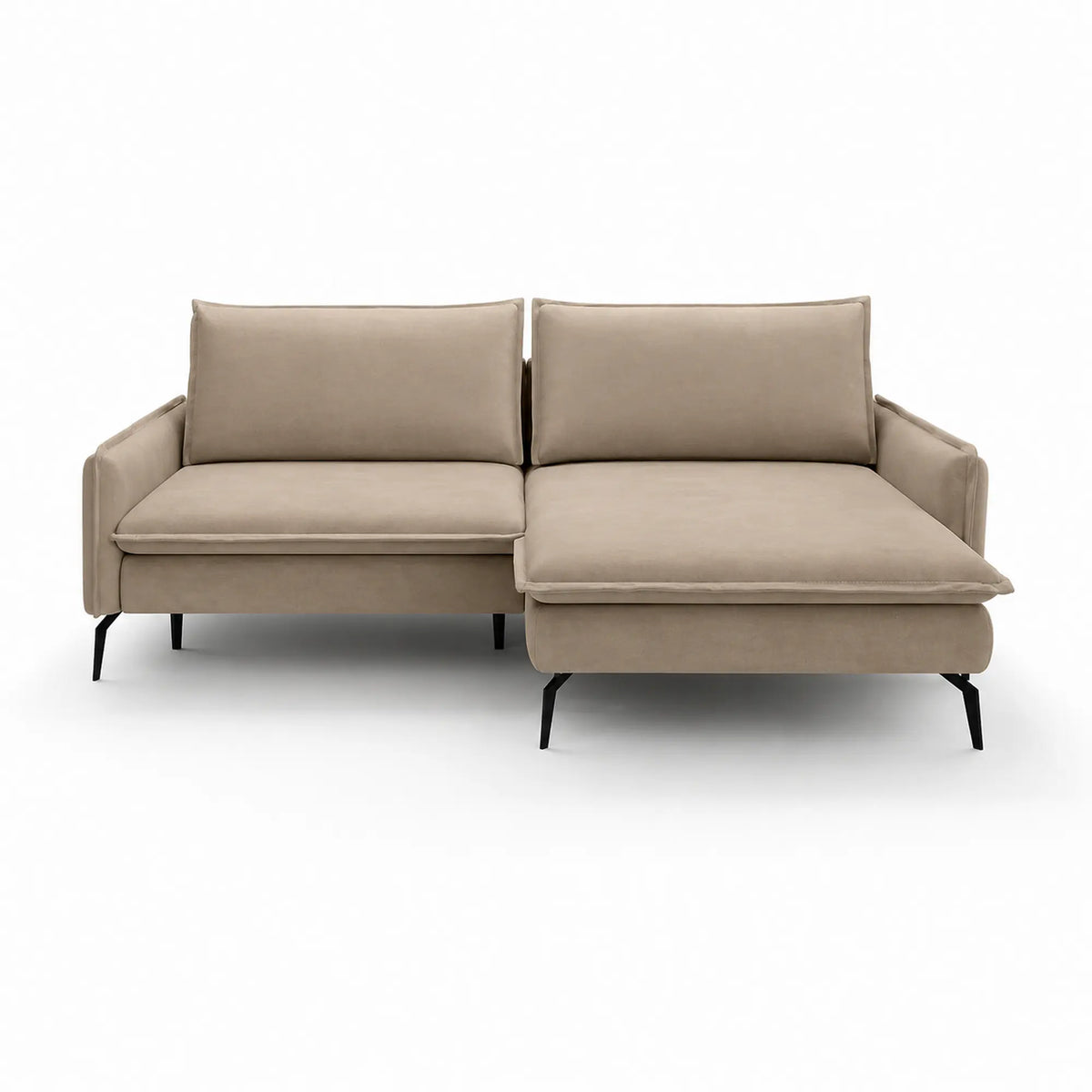 Coltar extensibil GLOSSY, sezlong dreapta, stofa catifelata bej - Riviera 16, cu lada depozitare, 226x162x88 cm