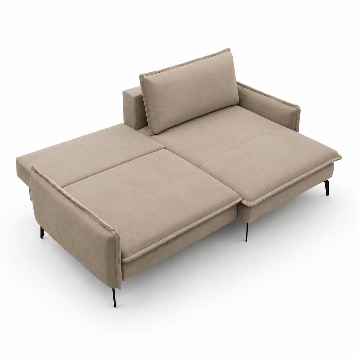 Coltar extensibil GLOSSY, sezlong dreapta, stofa catifelata bej - Riviera 16, cu lada depozitare, 226x162x88 cm