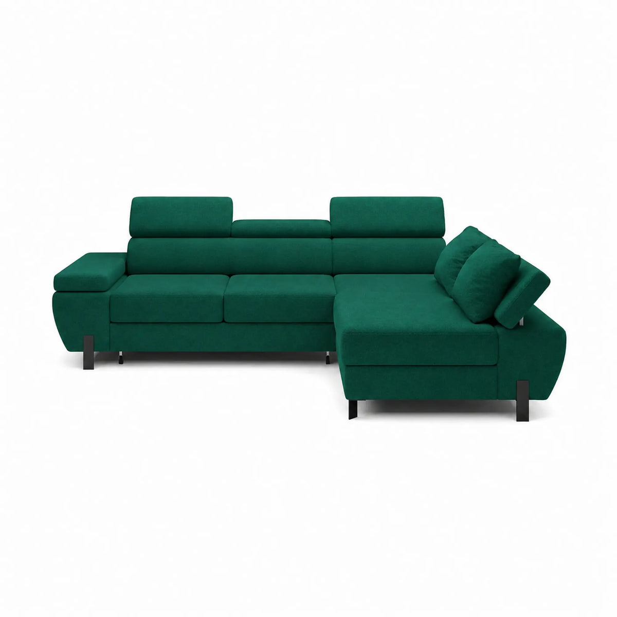 Coltar extensibil MOLINA MINI, sezlong dreapta, stofa catifelata verde - Element 20, cu lada depozitare, 277x189x90 cm