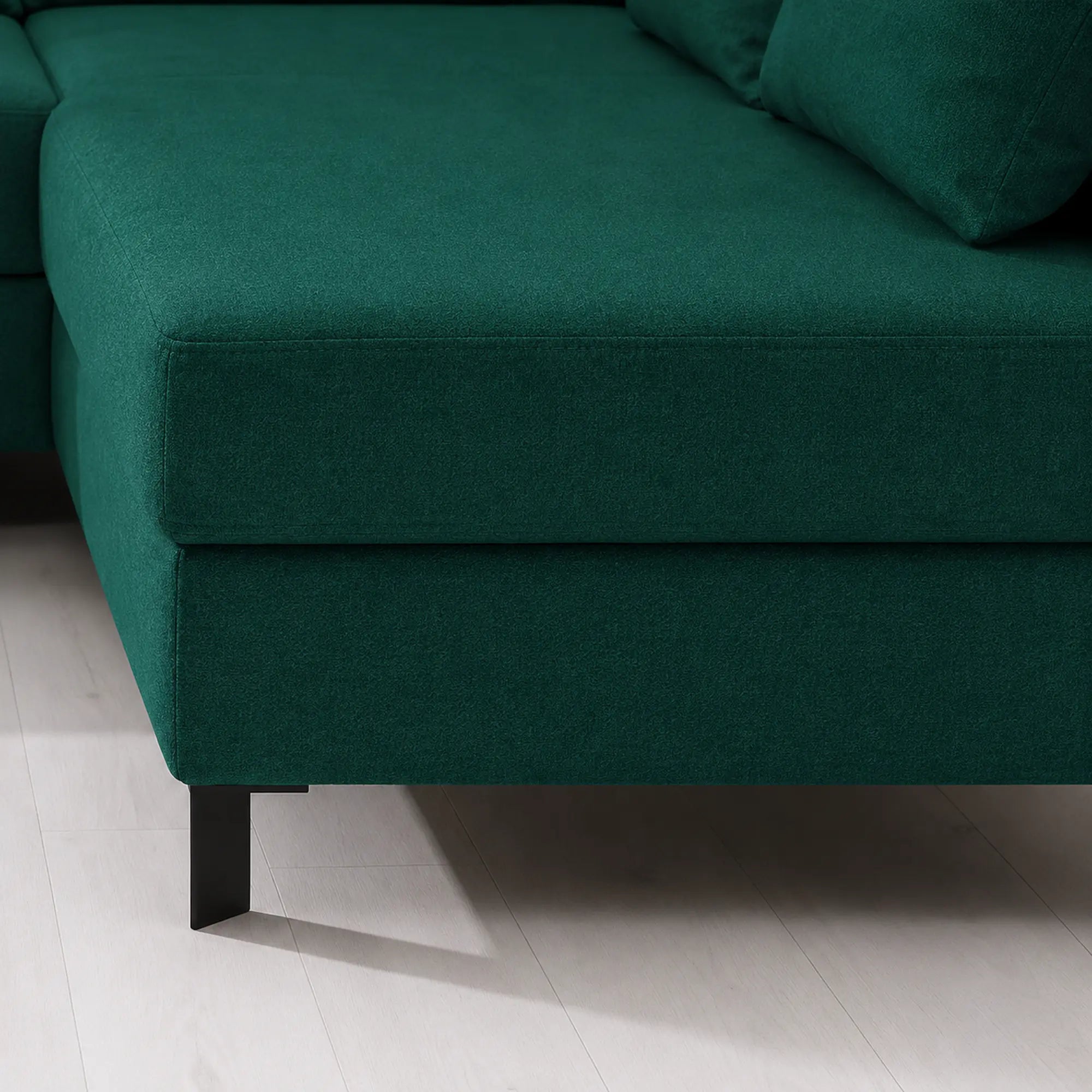 Coltar extensibil MOLINA MINI, sezlong dreapta, stofa catifelata verde - Element 20, cu lada depozitare, 277x189x90 cm