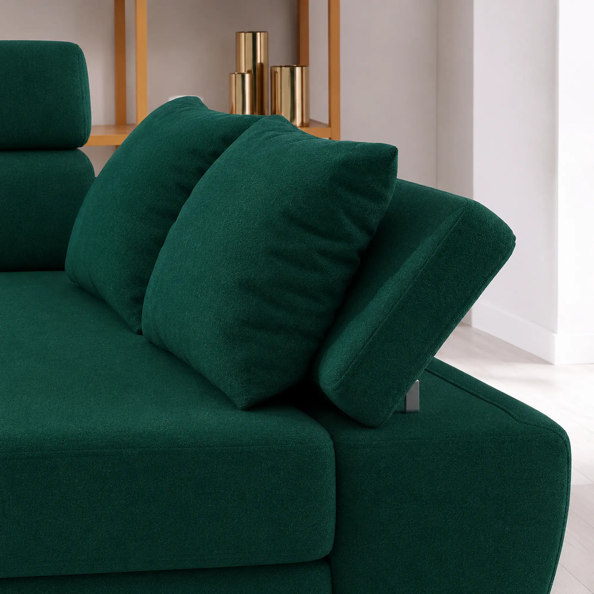 Coltar extensibil MOLINA MINI, sezlong dreapta, stofa catifelata verde - Element 20, cu lada depozitare, 277x189x90 cm